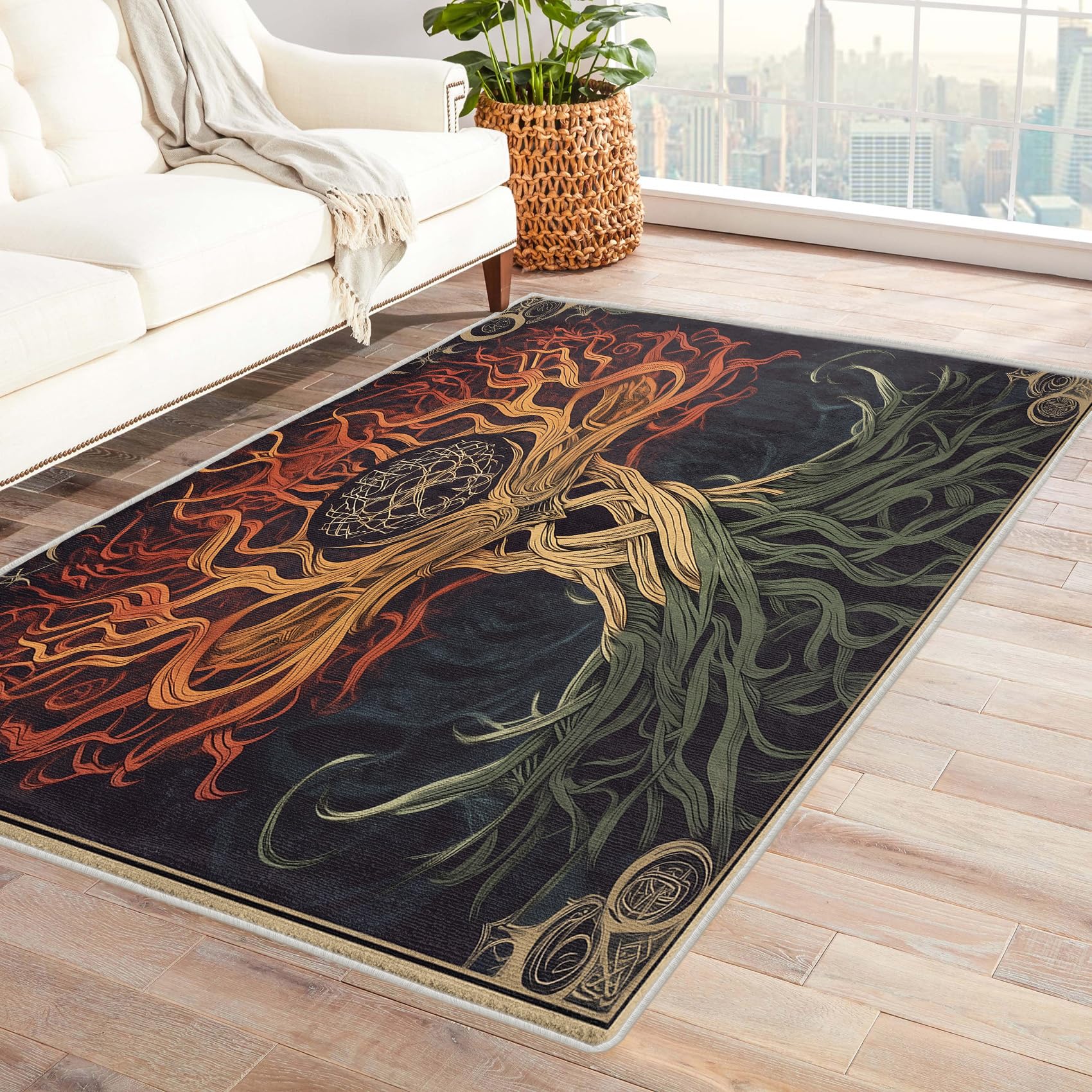 XylQfirus Tree of Life Area Rugs 6x9 Rugs for Living Room, Washable Non-Slip Norse Viking Rugs for Bedroom, Life Tree Carpet, Home Decor Soft Low Pile