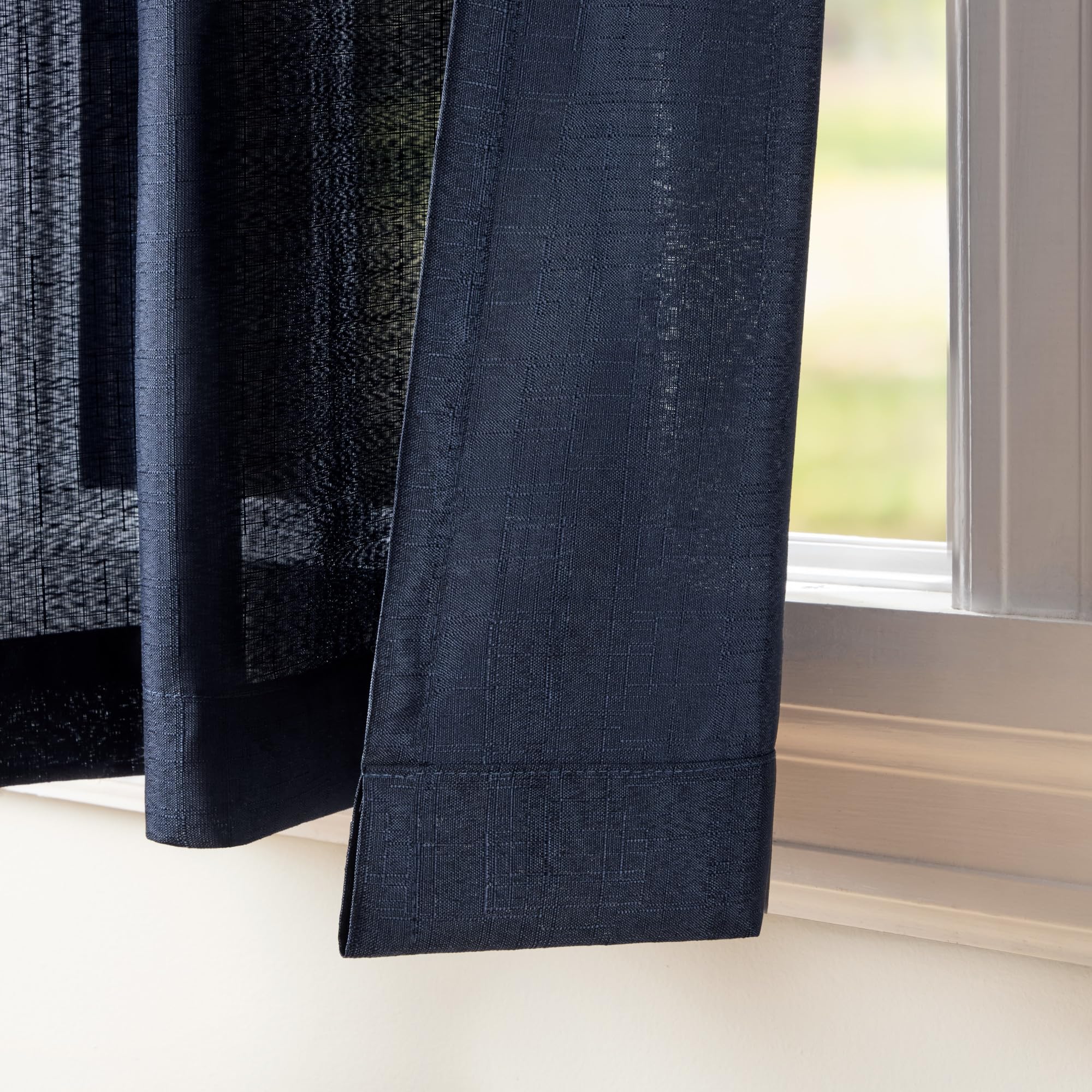 Exclusive Home Linen Curtain Panel Pair, Polyester, Peacoat Blue, 96" Length - Image 2