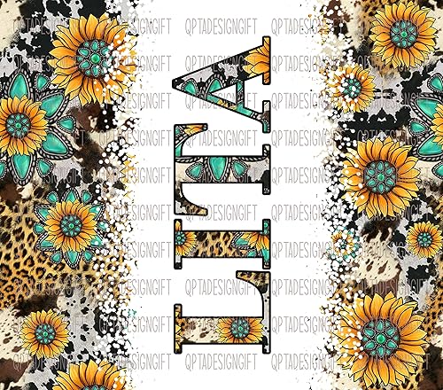 Miniatura 2 de Lita - Vaso delgado de piel de vaca envejecida, diseño de girasol, turquesa y leopardo, vaso occidental delgado de 20 onzas, regalo Lita