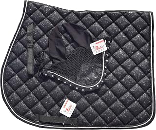 Black Glitter Saddle Pad Set Matching Ear Bonnet | Equestrian Show Gear | Horse Riding Matchy Set | Dressage or Jumping/Hunter