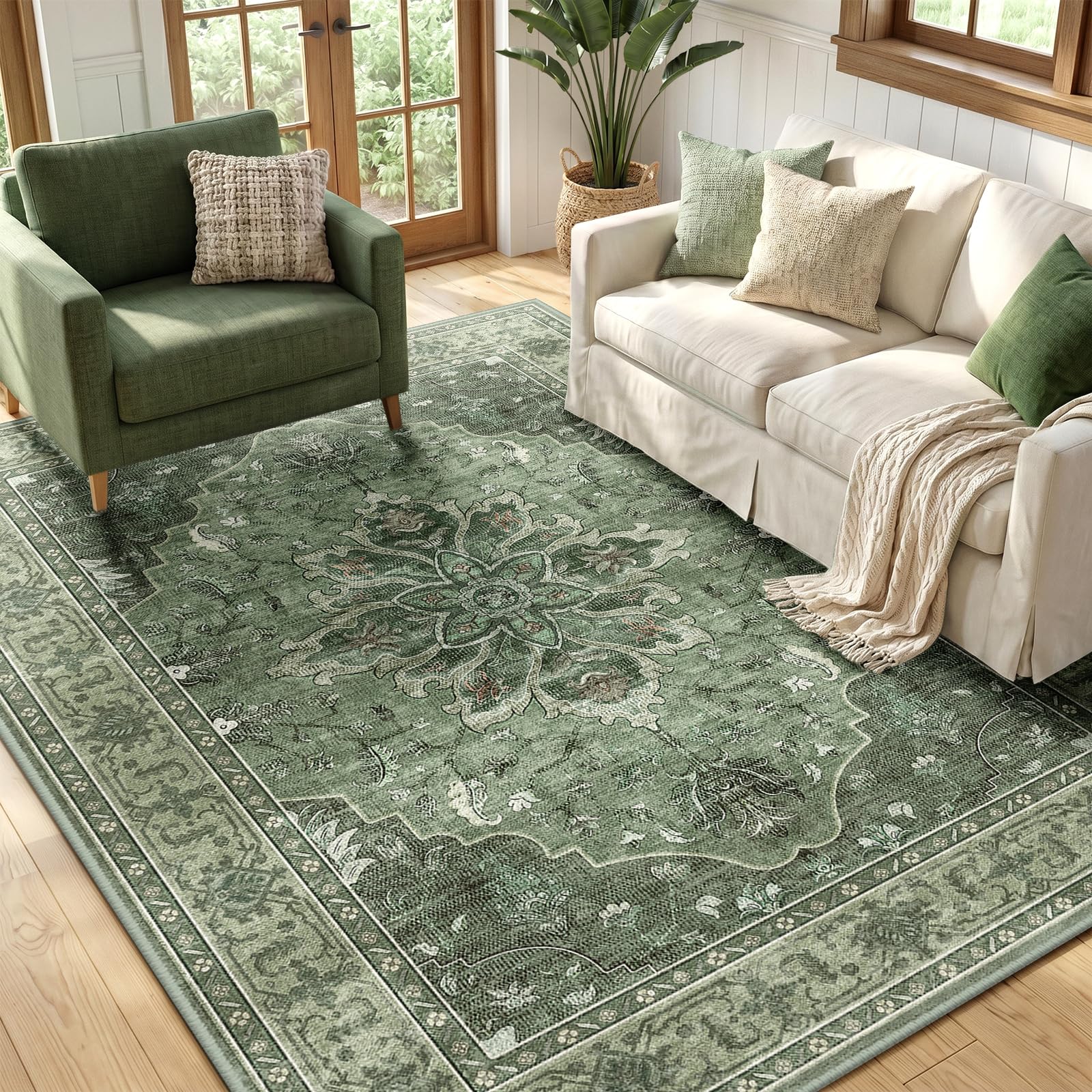 Amazon.com: RELEANY Washable Area Rug, 5'x7', Green/Dark Green