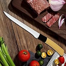 AT-175 Boning Knife Swiss Classic, Stainless Steel, Meat and Vegetable Nakiri, Serrated Edge, Premium Kitchen Knife for Slicing Cakes, Peeler (Yellow)