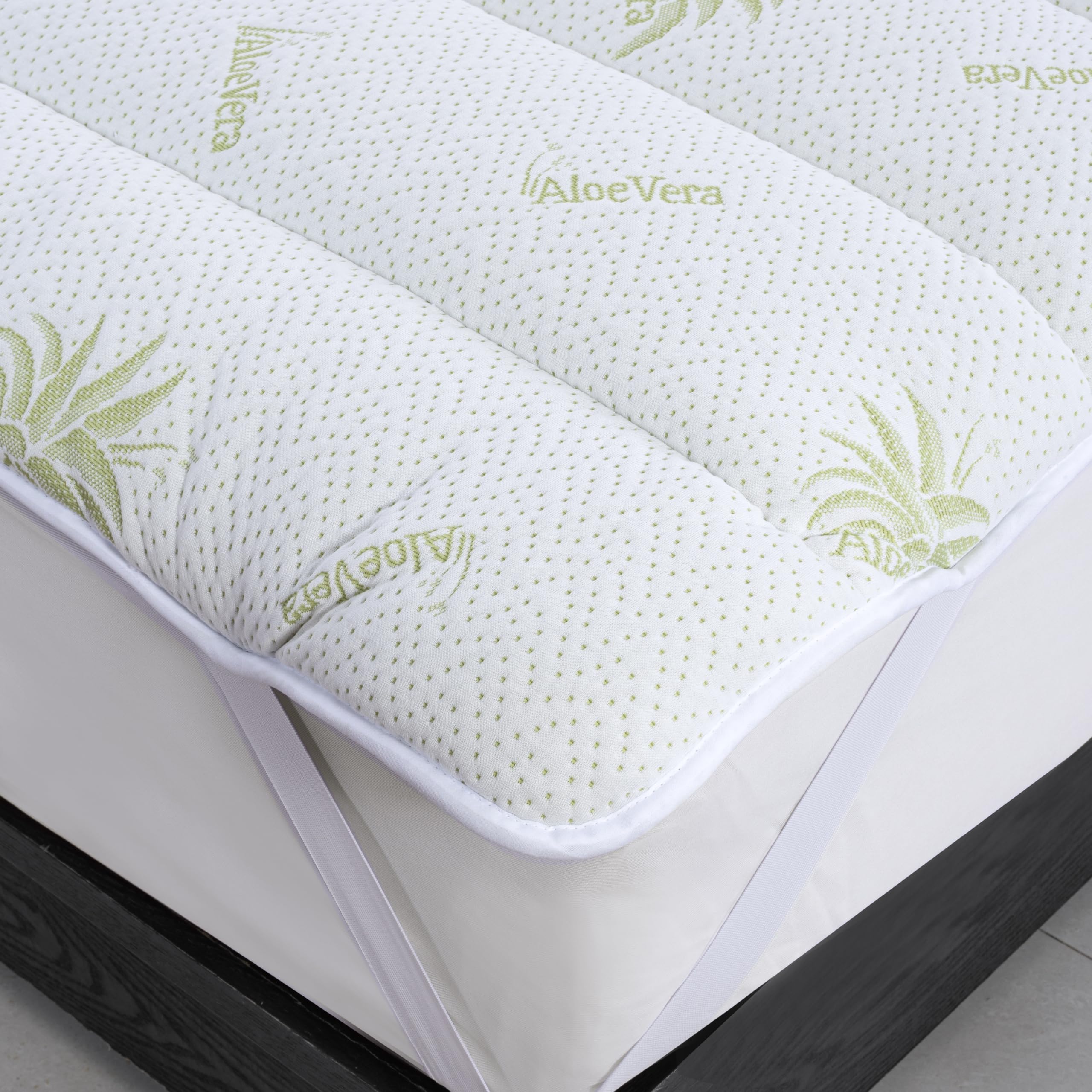 Topper Matrimoniale 180 x 200 Aloe Vera Correttore Materasso Anallergico Fresco e Traspirante in Microfibra con Elastici Extra Morbido (Matrimoniale)