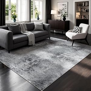 Abstract Washable Rug 5x7 Grey,Modern Low Pile Carpet for Living Room, Bedroom, Dining Room, Playroom,Soft Non-Slip Neutral Indoor Area Rug,Thin Tapis Salon