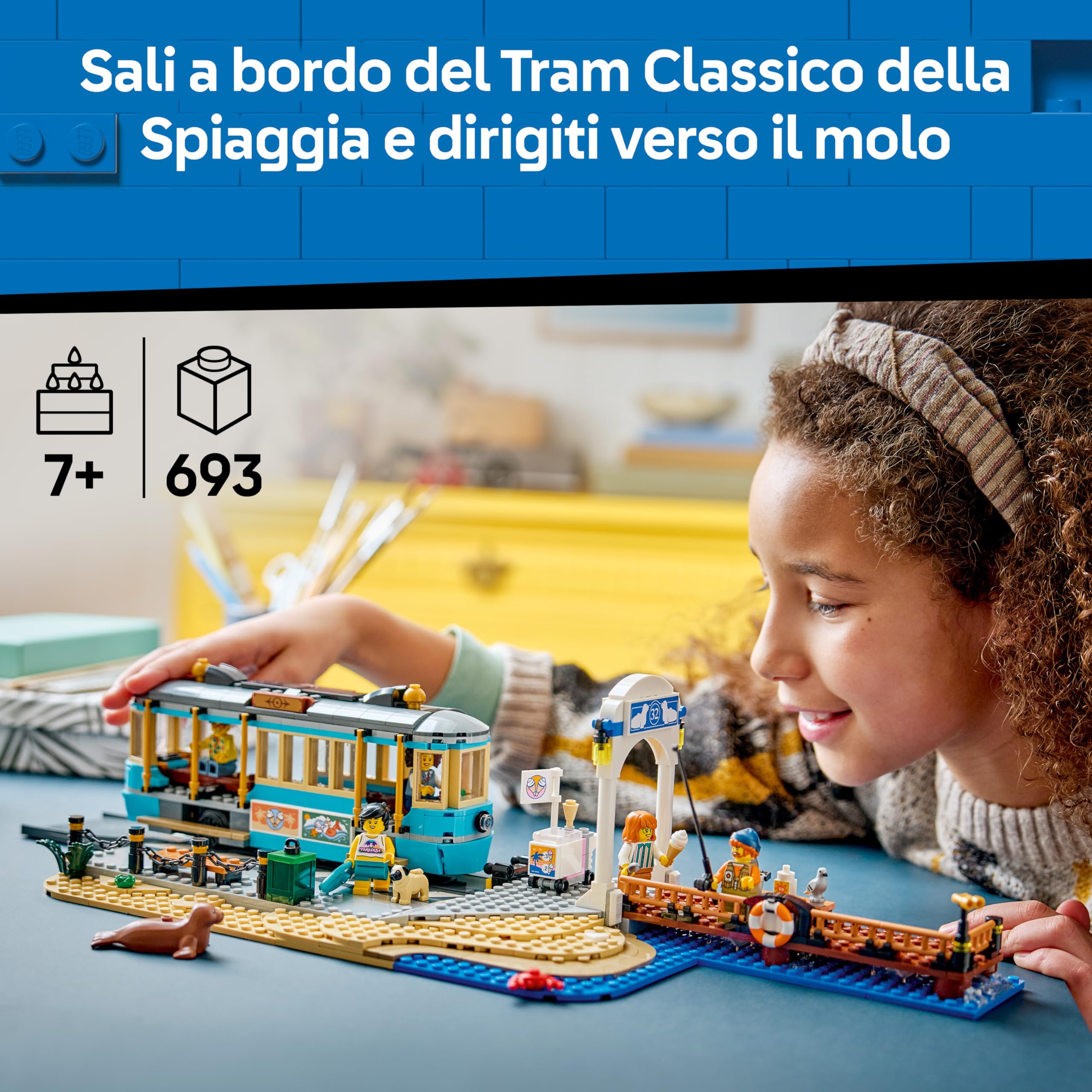 LEGO City Classic Tram Classico della Spiaggia - Treno Giocattolo con Binari, Scena di Strada, 5 Minifigure e 5 Figure di Animali - Idea Regalo di Compleanno per Bambini da 7 Anni in su - 60506