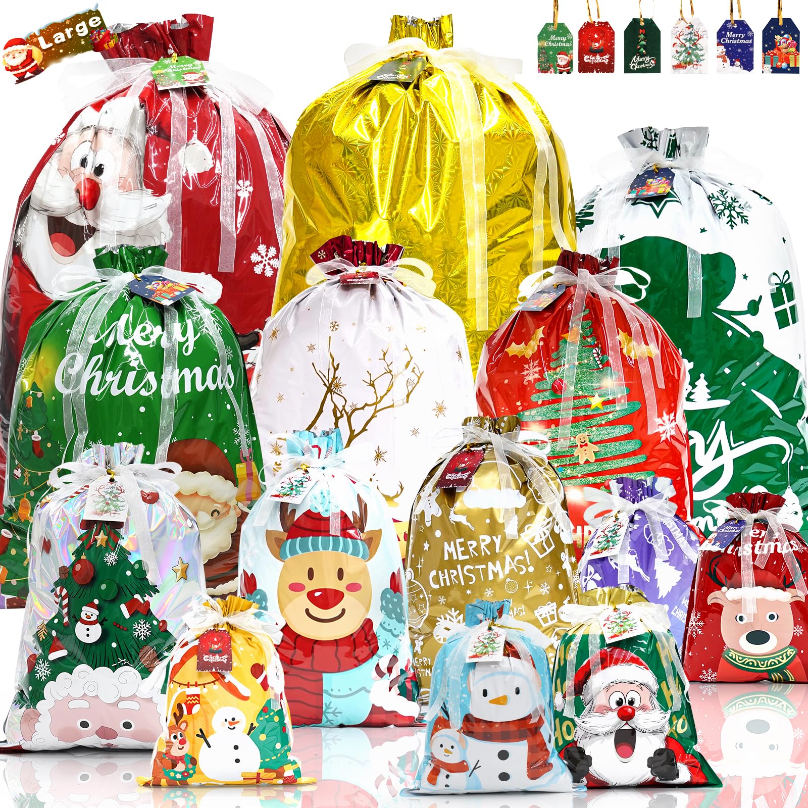 Ergohortus Christmas Drawstring Gift Bags, 20Pcs Christmas Wrapping Bag