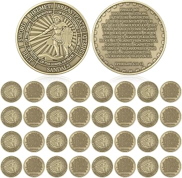 Nosiny 40 Pcs Put on the Whole Armor of God Coins Bulk Christian Challenge Coins Metal Commemorative Prayer Gifts for Men Collectors, Religious Church Party Military Souvenir Vintage