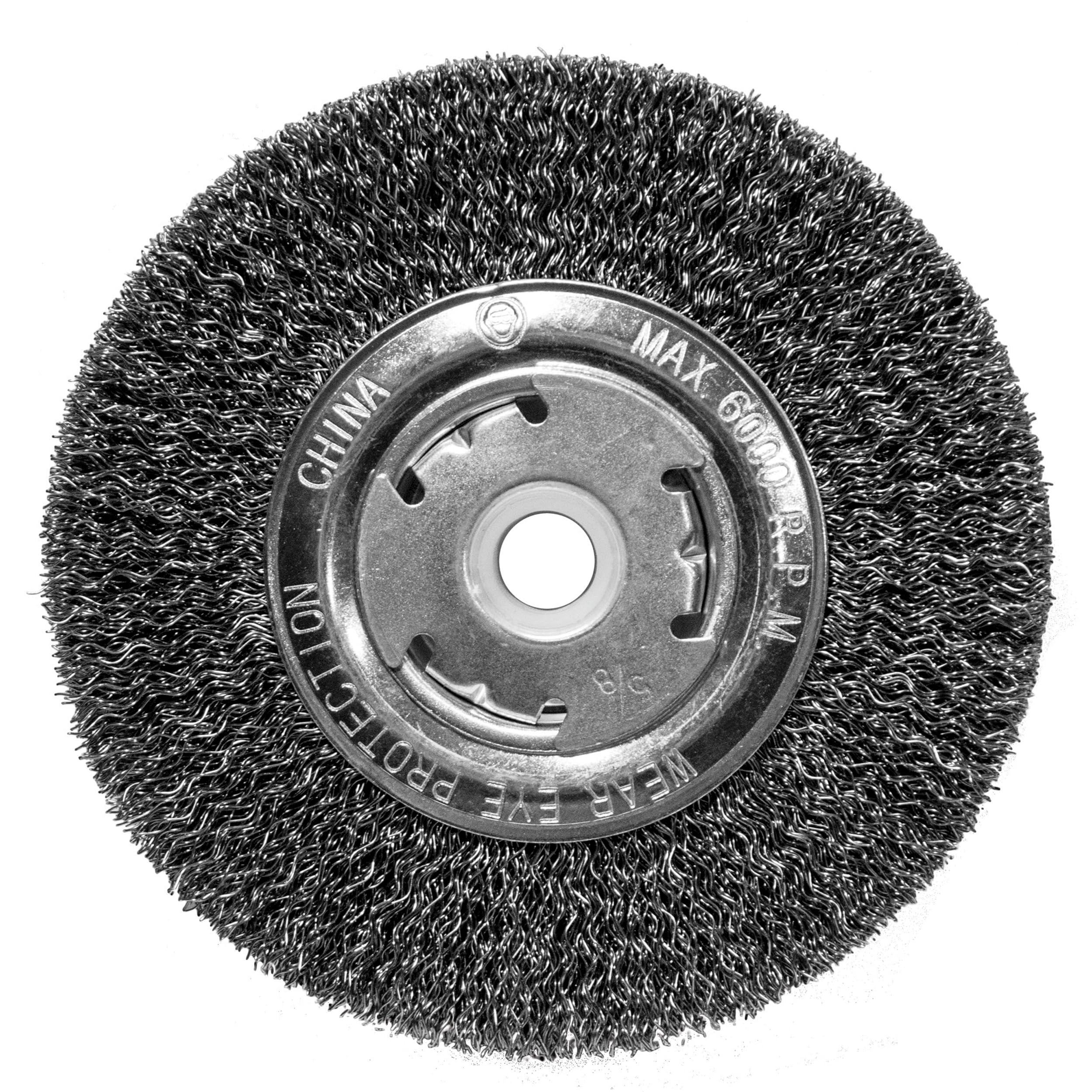 Century Drill & Tool 76864 6" Coarse Crimped Wide Face Bench Grinder Wire Wheel, 1/2"-5/8" Universal Arbor, 6,000 RPM – Ideal for Cleaning