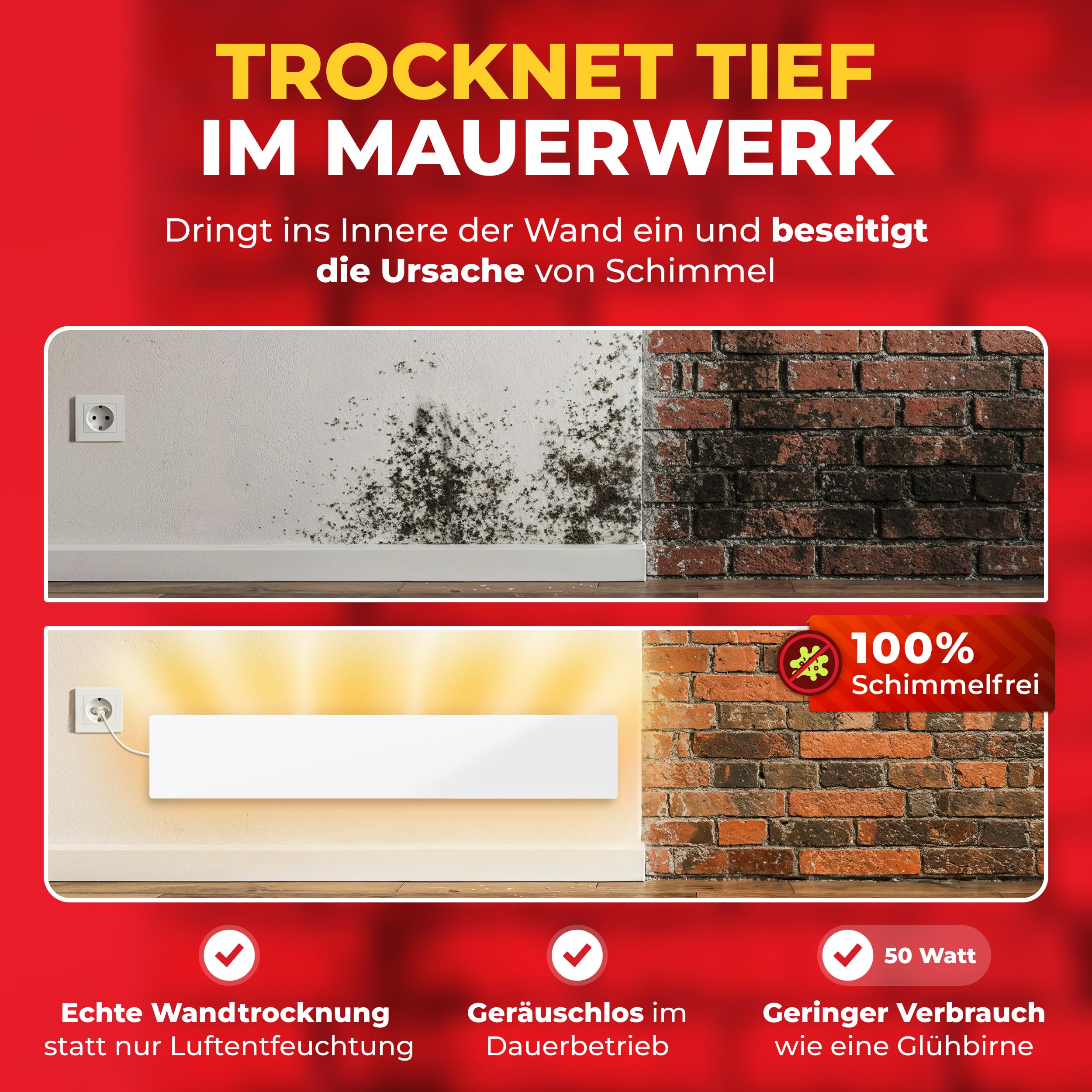 Schimmelentferner Wand & Schimmelentferner Bad - die Heizung ohne Chemie - Wirksame Alternative zum Schimmelspray - Anti Schimmel Mittel für jeden Raum (2er Set)