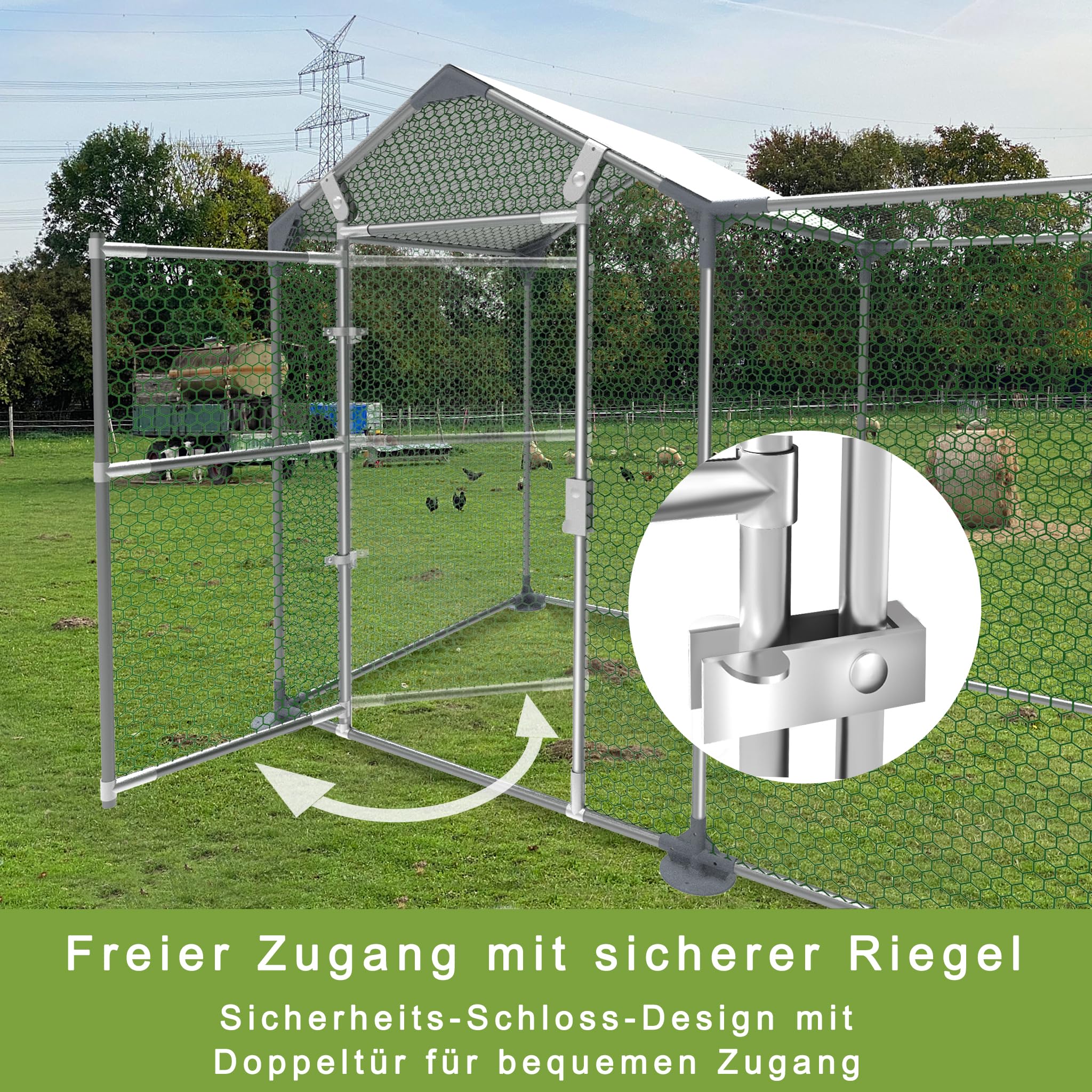 YRHome Gallinero para gallineros, 2 x 1 x 1,5 m, con marco de acero galvanizado con PE