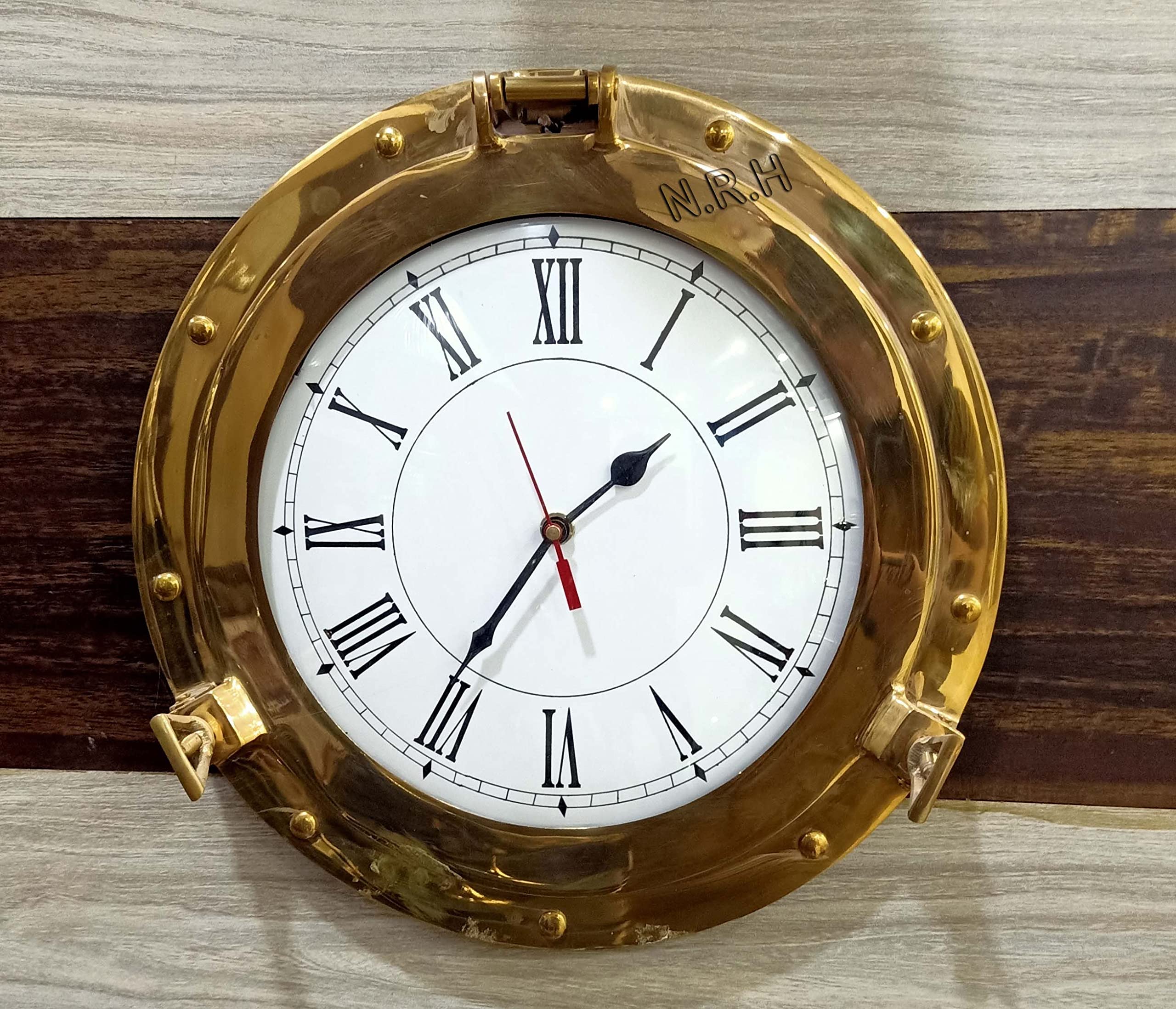 Nautical Replica Hub Reloj de Pared de latón Marino Decorativo, decoración, Reloj de Regalo para Sala de Estar, Moderno, Dormitorio, Oficina (12 Pulgadas, latón)