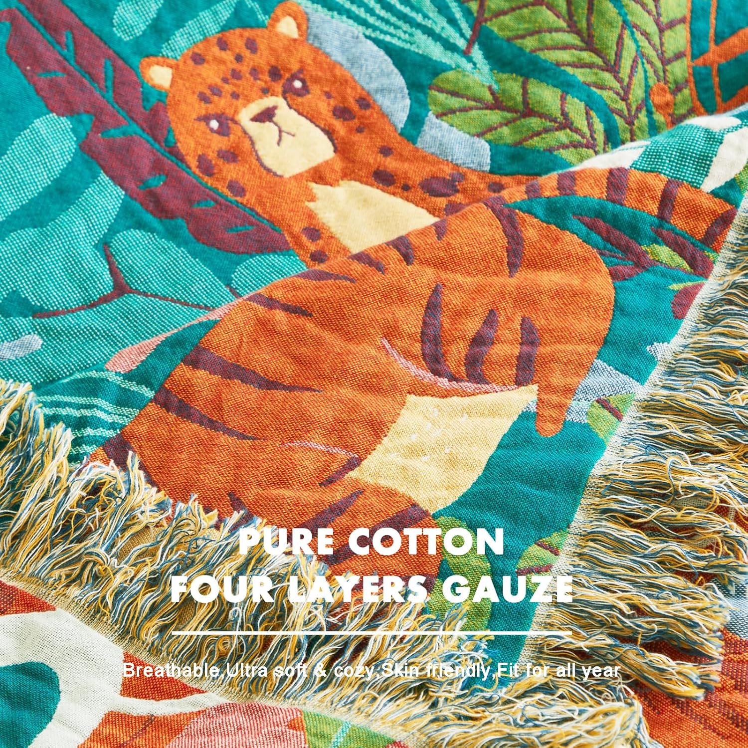 MSGKV Throw Blanket for Bed Cotton Animals Twin Size Couch Blanket 60"x80" Muslin Breathable Lightweight Farmhouse Blankets Home Decor All Seasons - Image 7