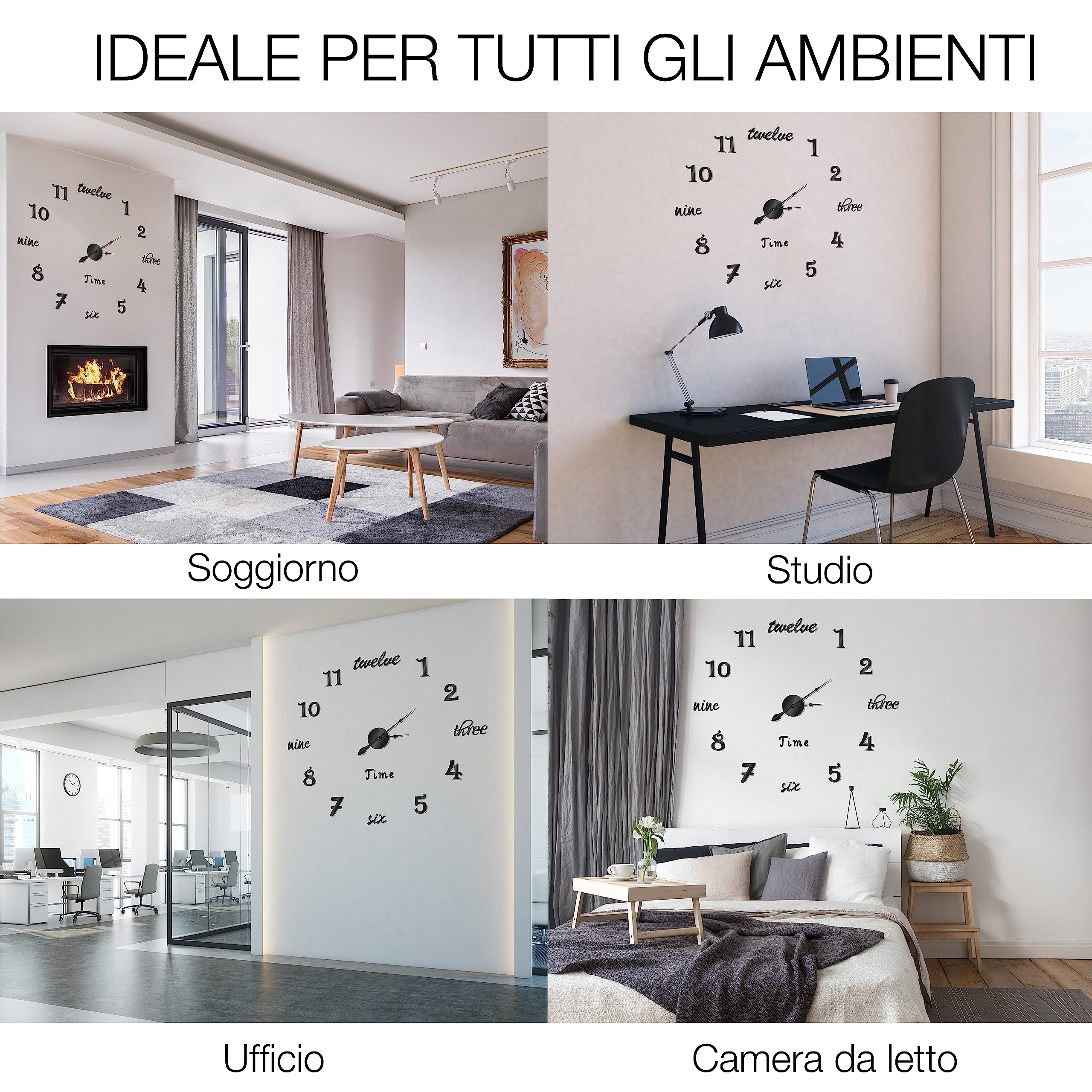 Orologio da Parete Moderno Adesivo con Diametro Regolabile fino a 100cm - Orologio da Muro Grande Silenzioso e Facile da Montare - Ideale per Casa Soggiorno Camera da Letto Ufficio
