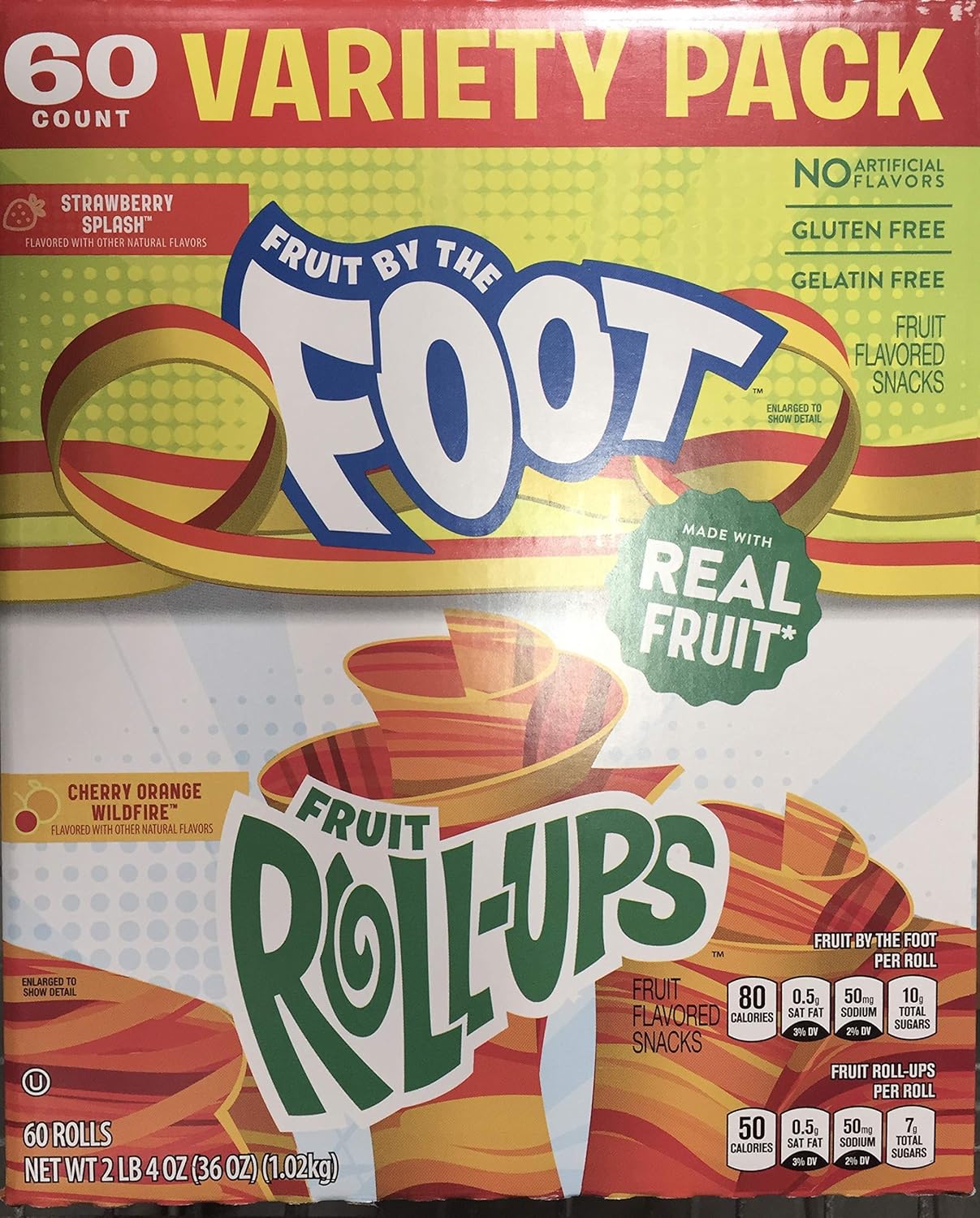 Fruit By the foot Fruit Roll Ups Fruit Flavored Snacks 60 Rolls Net Wt 36 Oz, 36 Ounces Amazon