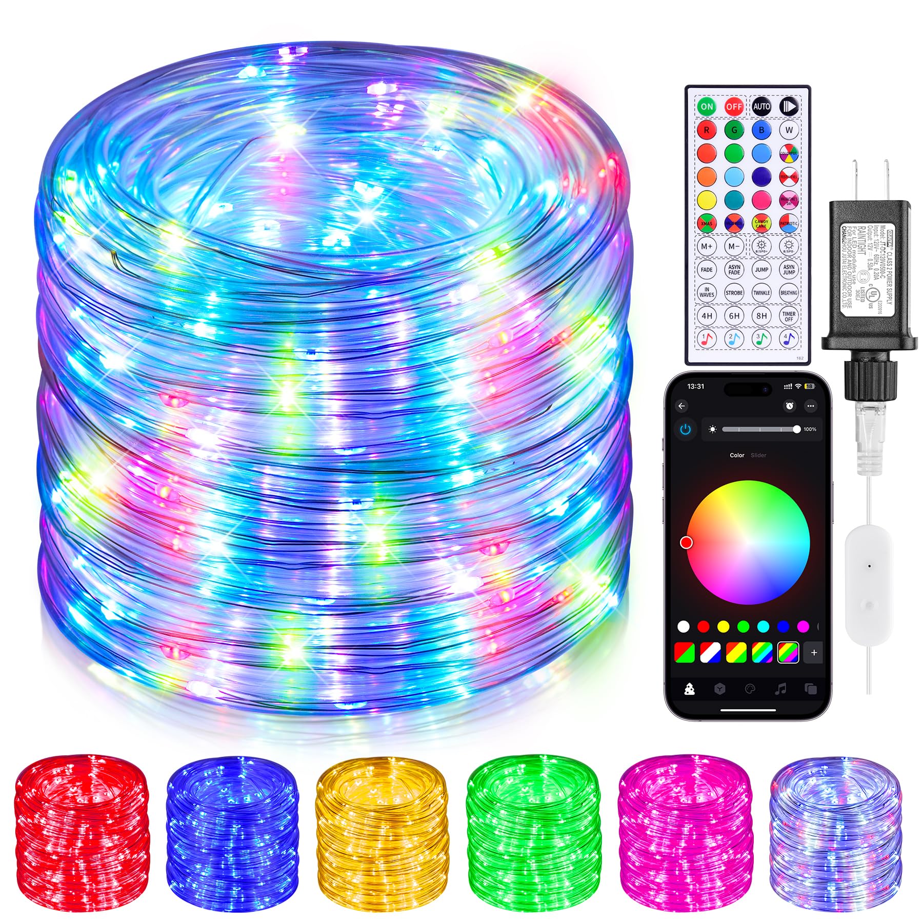 Catena luminosa da 300 m per esterni, 300 LED, impermeabile, presa con telecomando e controllo app, 16 milioni di colori che cambiano
