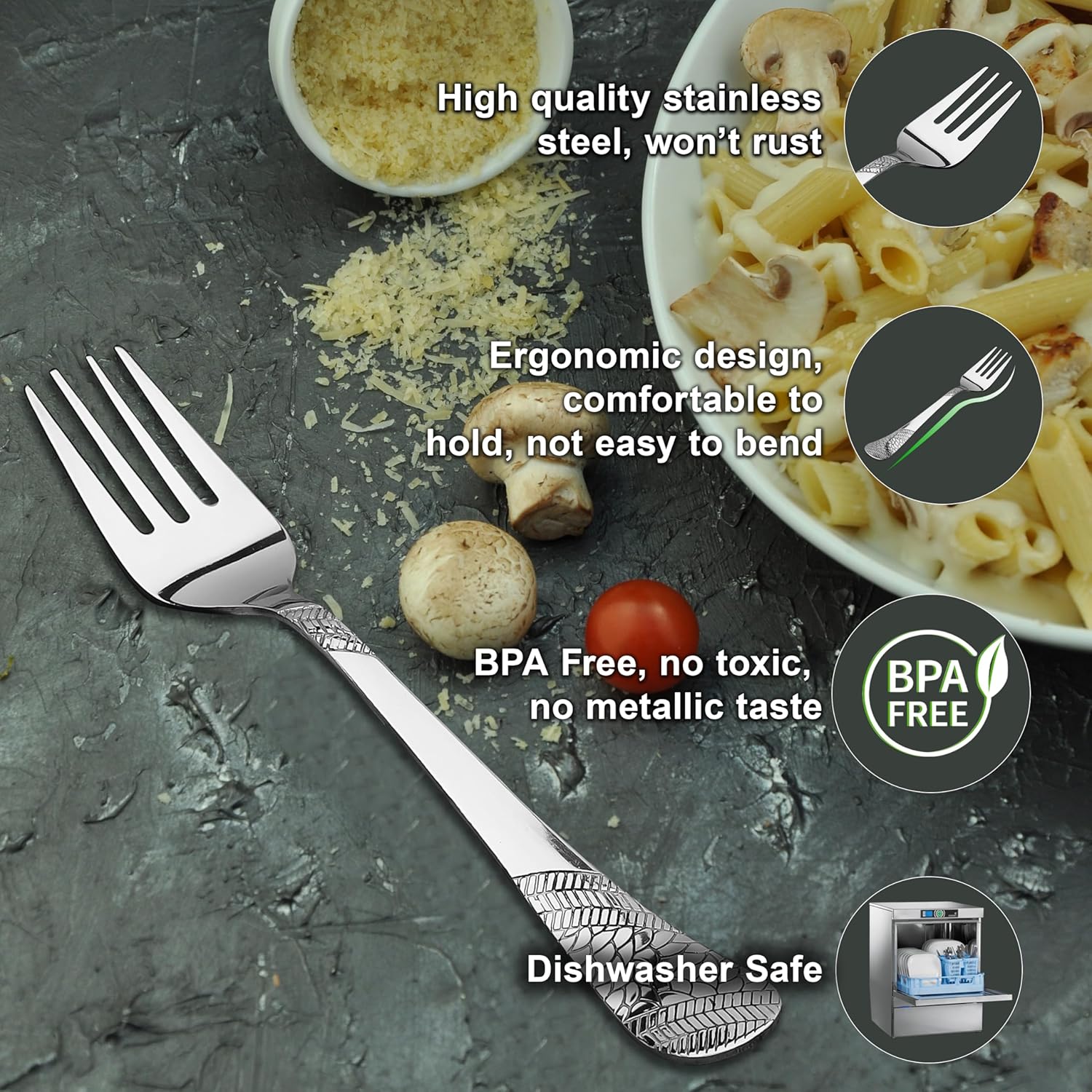 Parage 6 Pieces Stainless Steel Fork Set, 16 cm Long, Premium for Home & Kitchen, Luxury Dining Tableware Cutlery Set Gift for House Warming, Silver Imperial Design