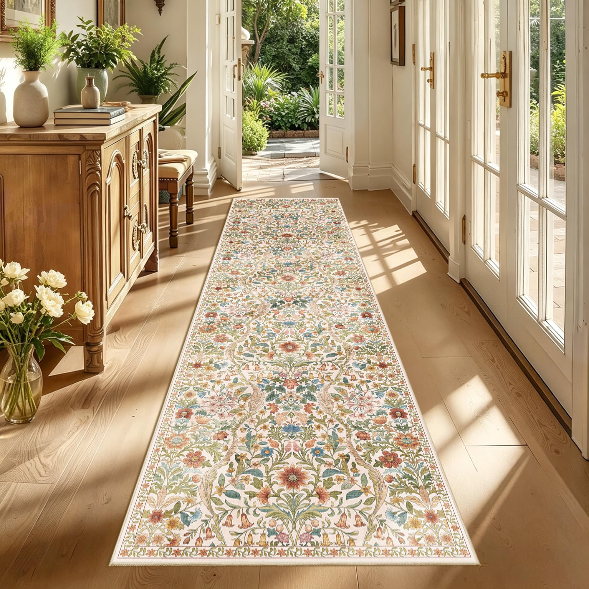 3x10 Floral Runner Rug for Kitchen Washable Hallway Runner Rug
