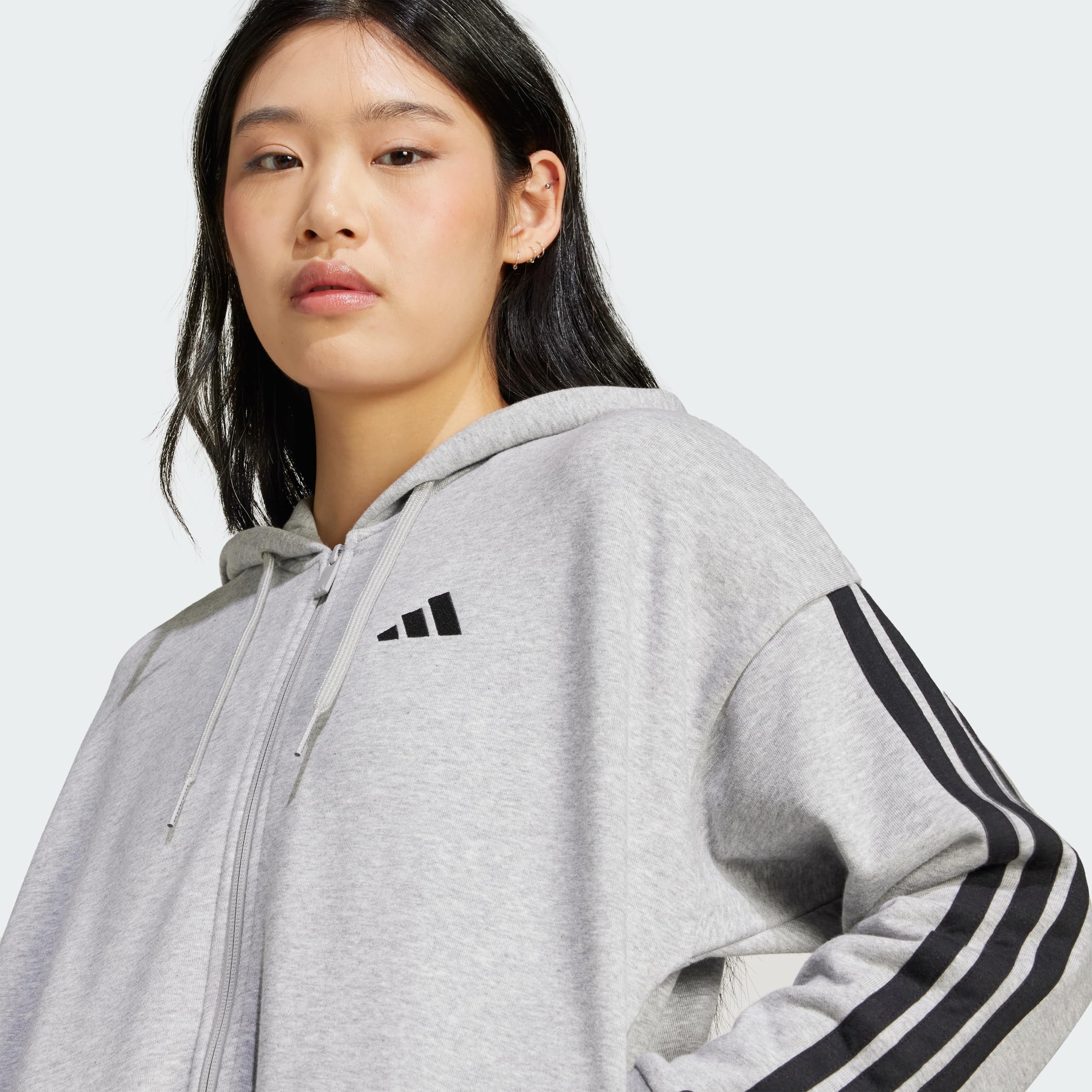 adidas Damska bluza z kapturem Essentials 3 paski French Terry na zamek błyskawiczny (1 szt.)