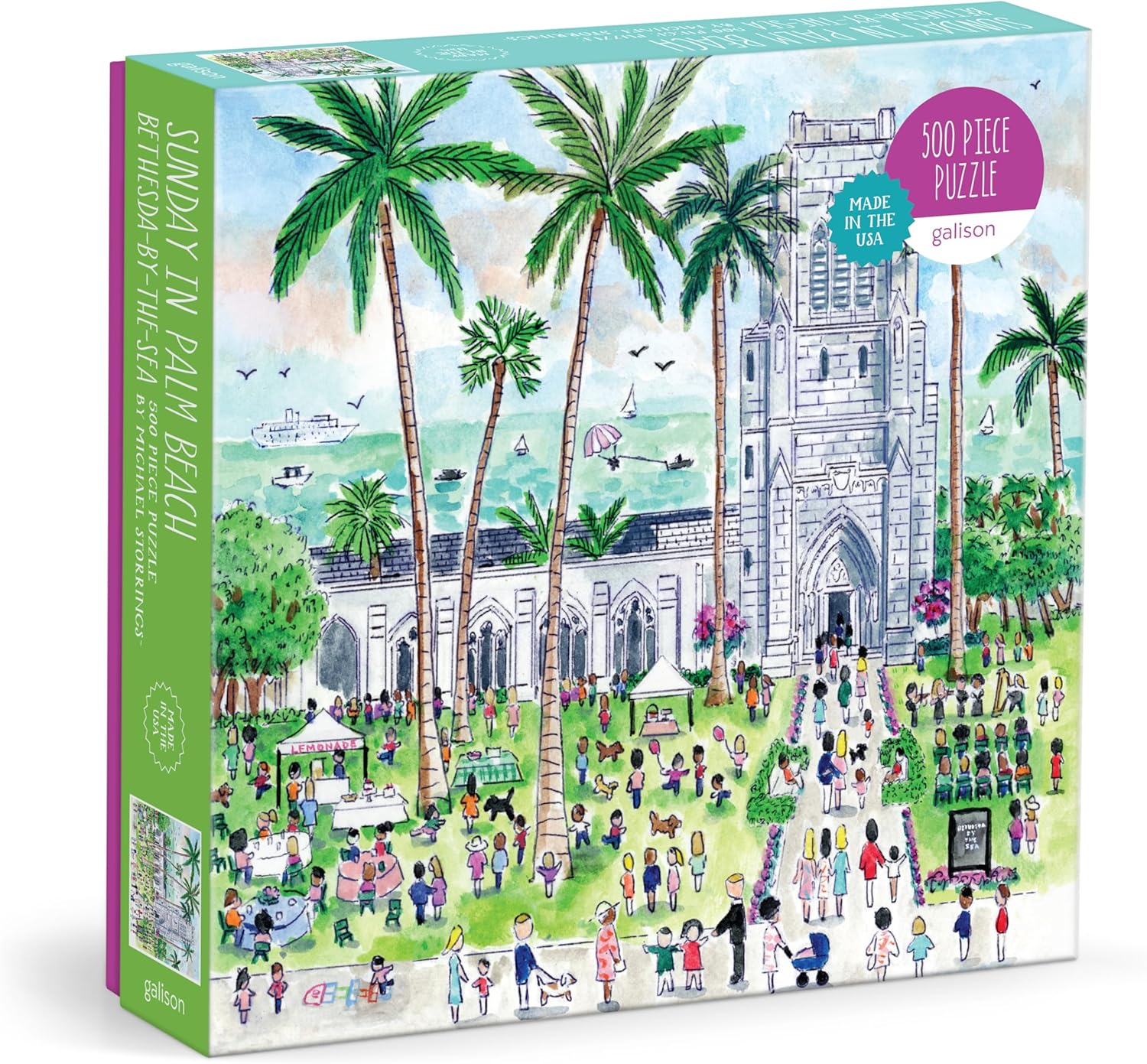 Galison Sunday Palm Beach – 500 Piece Michael Storrings Jigsaw Puzzle Featuring Beautiful Artwork of Famous Palm Beach Bethesda Church