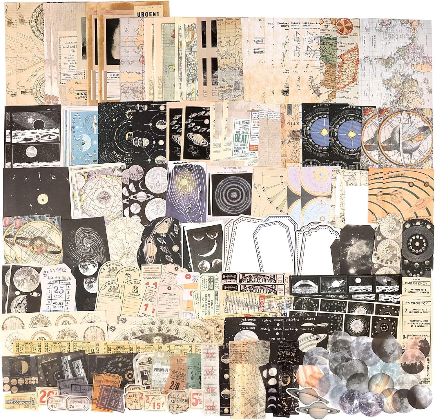 200Pcs Vintage Scrapbooking Stickers Paper Pack, DIY Retro Journaling Scrapbooking Supplies Decorative Stickers Paper Kit for Scrapbook and Bullet journal - Astrology
