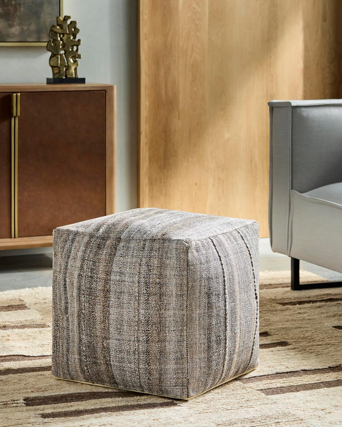 Livabliss Mudcloth Modern Indoor/Outdoor Pouf, Dark Brown, (18 x 18)