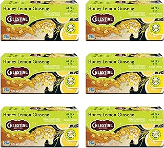 Celestial Seasonings Honey Lemon Ginseng Green Tea, Caffeinated, 20 Tea Bags Box (Pack of 6)