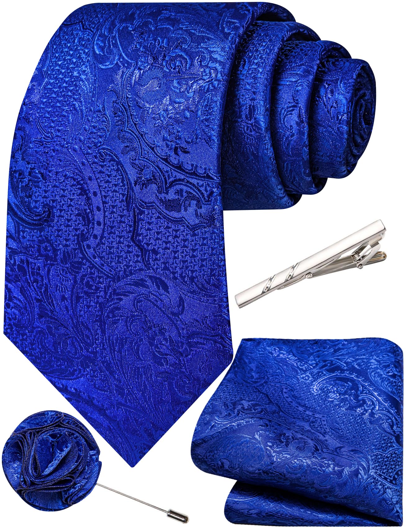 Unique Paisley Ties for Men Silk Neck Tie and Pocket Square Set with Tie Clip Lapel Pin Wedding Formal