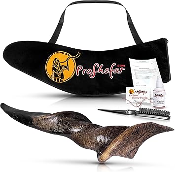 Eland Horn Natural Shofar Set, Plus Original Kabbalah Red String Bracelet from Israel, Plus Spray