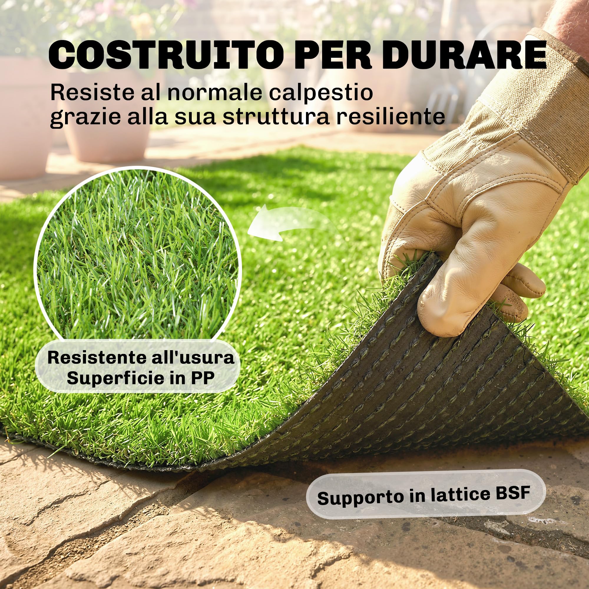 Outsunny Erba Artificiale per Esterno 1m x 4m, Tappeto Erboso Sintetico con Altezza 10mm, Drenante, Ideale per Giardini, Patio, Famiglie, Animali Domestici, Interno ed Esterno, Verde