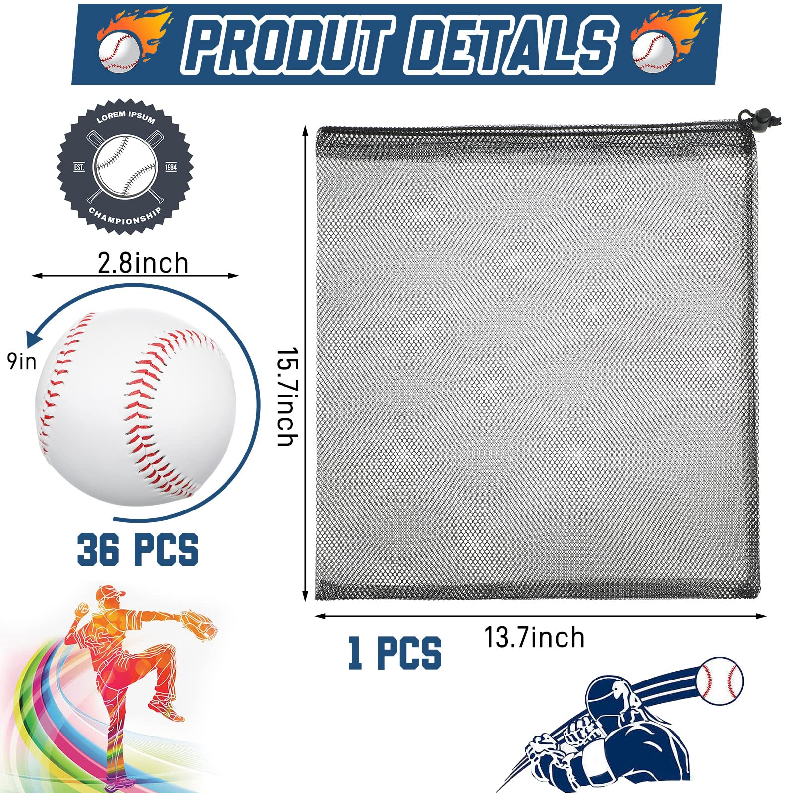 36 Pieces Baseball Bulk Standard Size Practice Baseballs with Mesh Bag