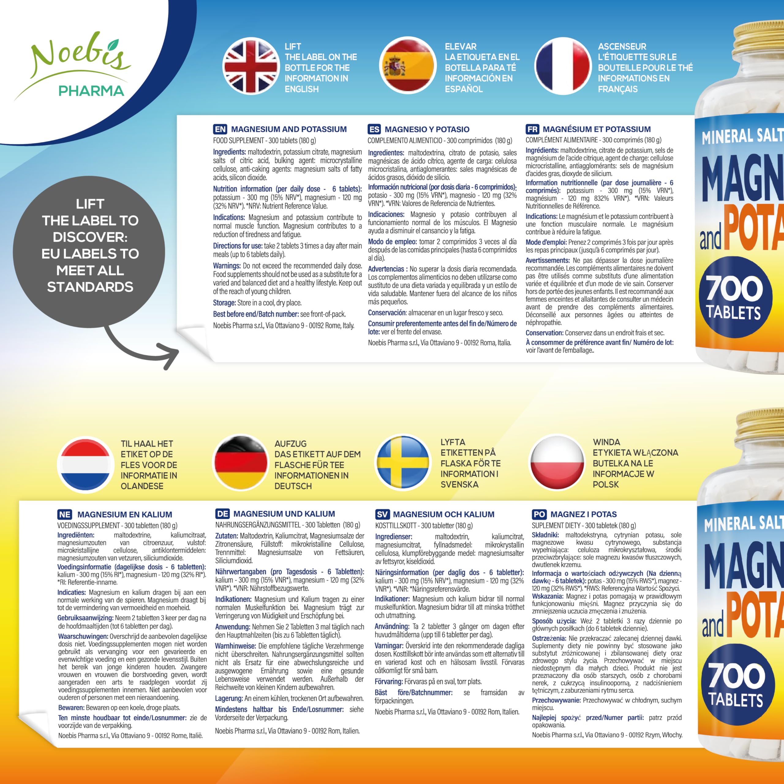Magnésium et Potassium 700 comprimés - Citrate de magnésium et de potassium - Contre la fatigue et l'épuisement physique, la chaleur, sels minéraux organiques hautement assimilables