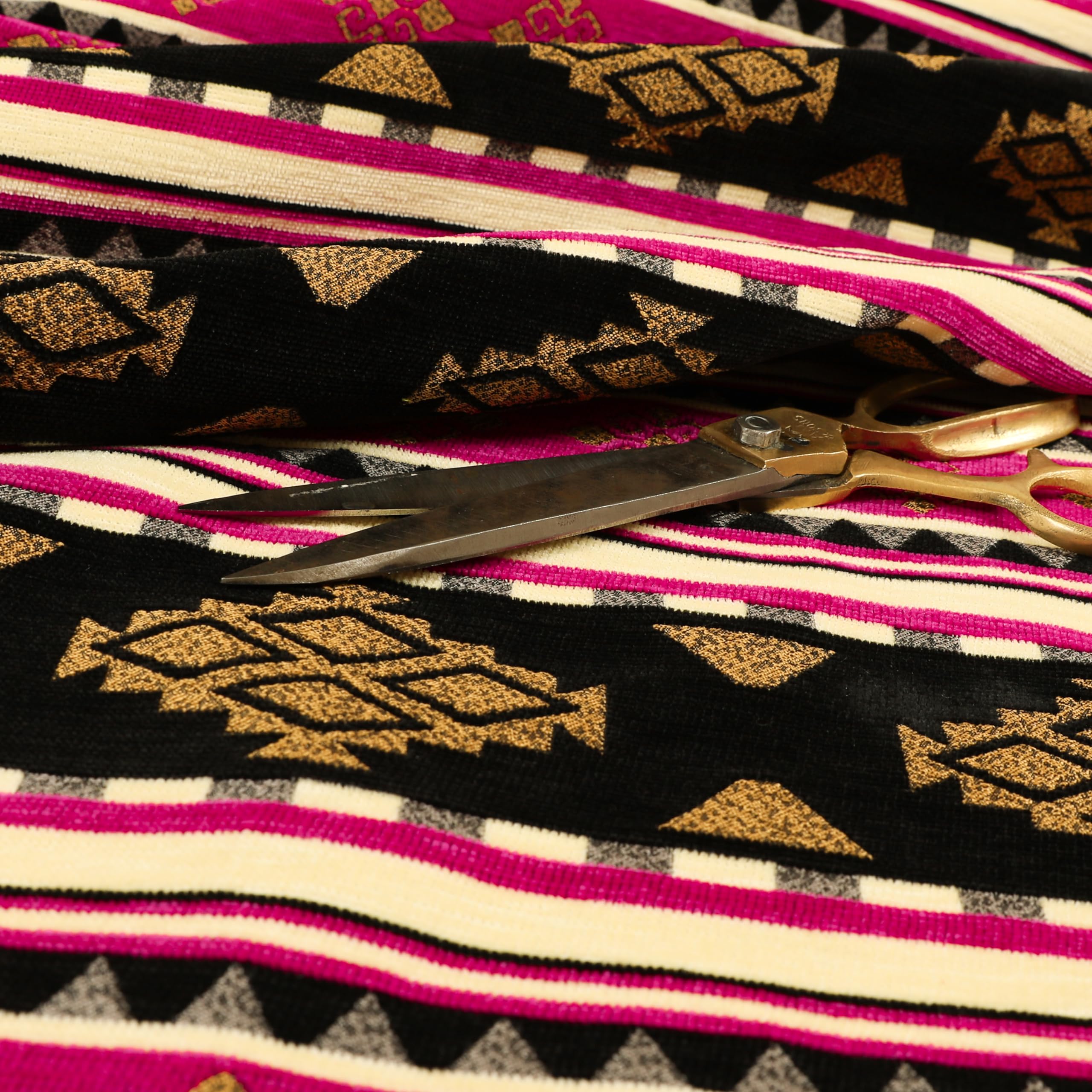 Redbrick Mill Fabrics Flame Retardant Soft Traditional Kilim Pattern Pink Black Gold Upholstery Furnishing Fabric (Per Metre) — image 1