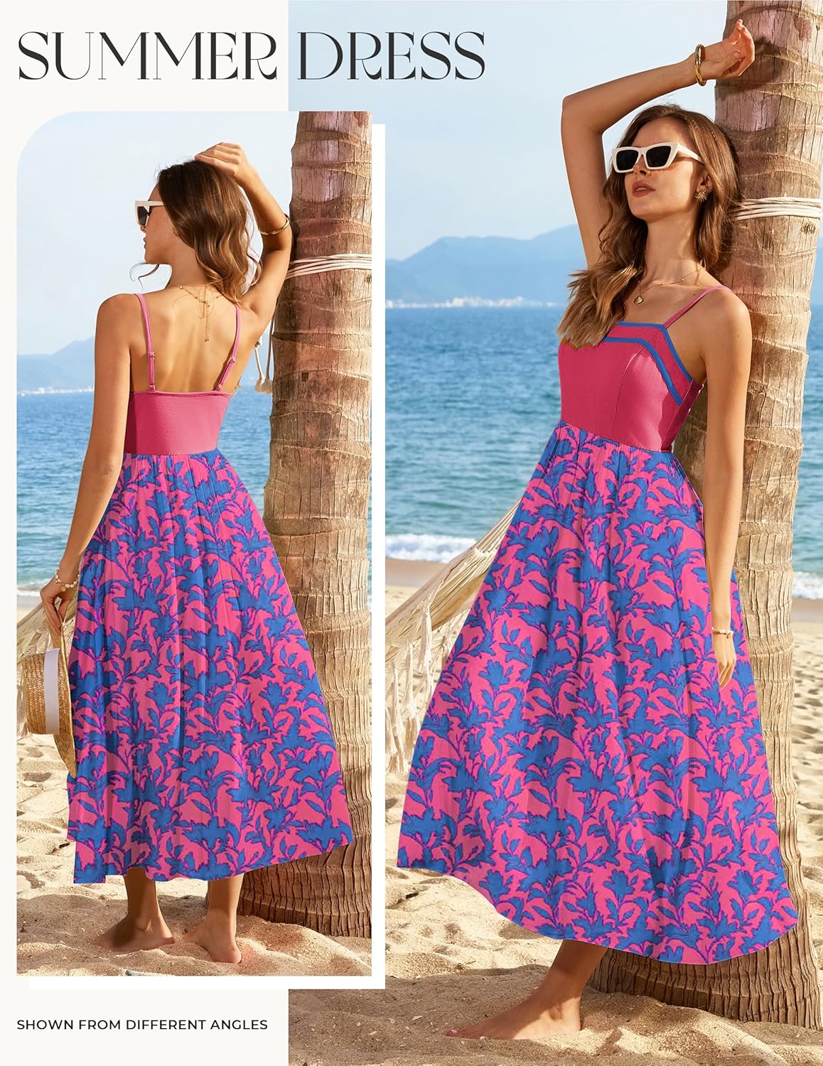 GRACE KARIN Summer Dresses for Women 2026,Color Block Floral Maxi Dress,Spaghetti Strap A Line Dresses with Pockets - Image 3