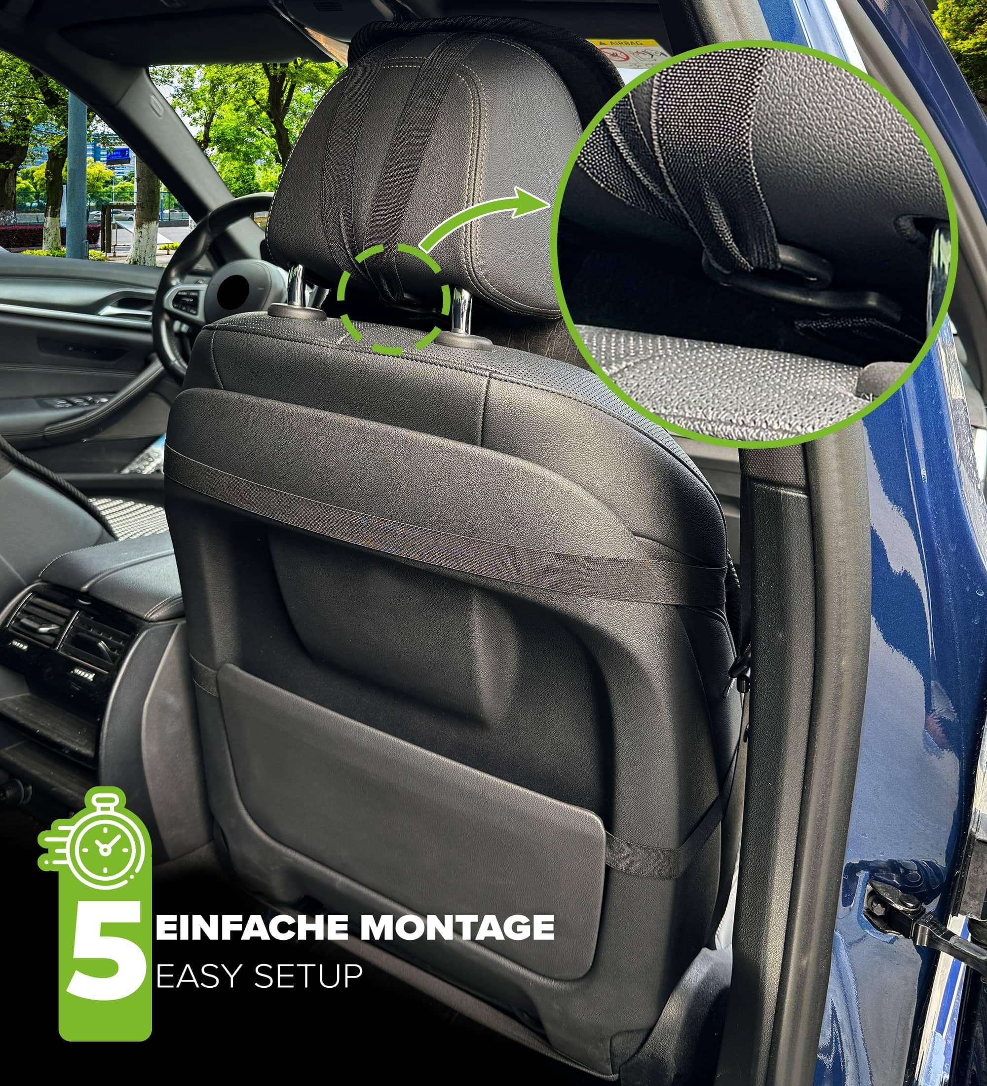 Universal Autositzauflage Sitzmatte 5-teilig in Schwarz – Autositzbezüge Universal für PKW & SUV – Premium Schonbezüge Komplettset, für Vorder- und Rücksitze