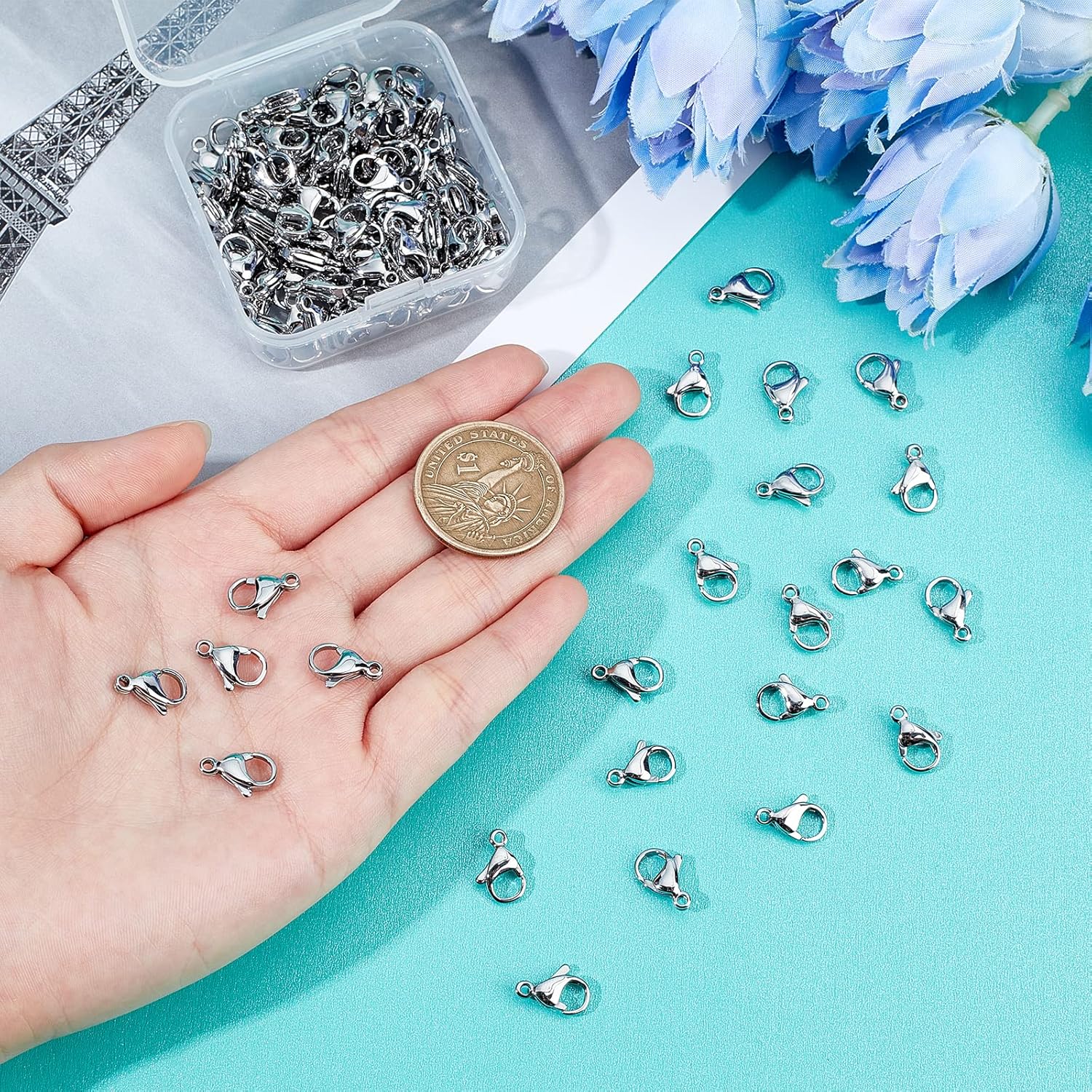 PH PandaHall 100pcs Lobster Claw Clasps 13mm Jewelry Clasps Grade A 304 Stainless Steel Bracelet & Necklace Fastener Hooks for Jewelry Making Findings Accessories