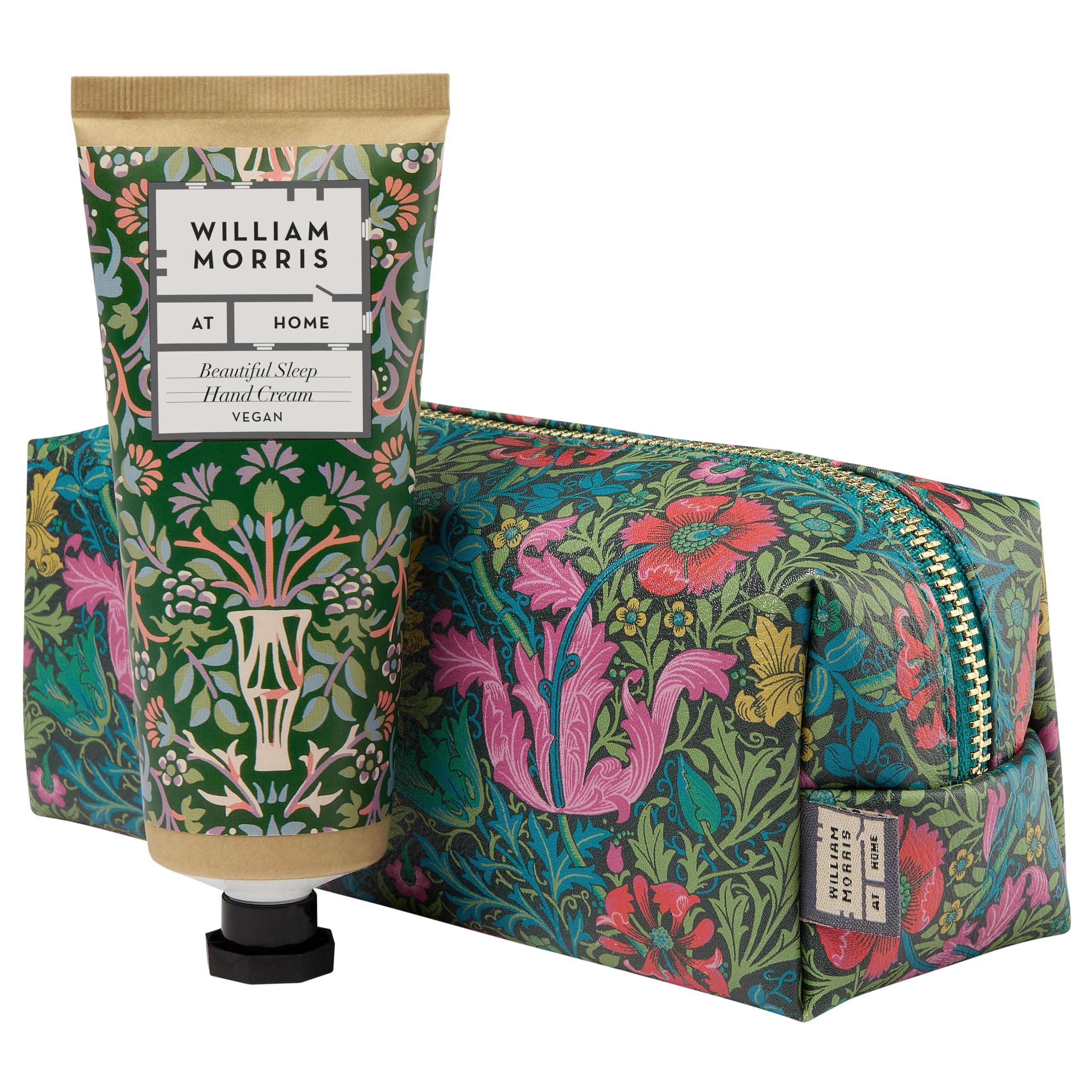 William Morris At Home Hand Cream 100ml and Wash Bag, Moisturiser, Shea Butter, Magnesium, Travel Size, Toiletry, for Cosmetic and Beauty Essentials, Vegan and Cruelty Free, Gift For Her