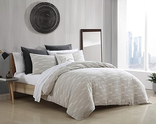 Ed-Ellen Degeneres Geo Collection Juego de edredón 100 algodón certificado Oeko-TEX peso medio y ropa de cama para todas las estaciones con fundas