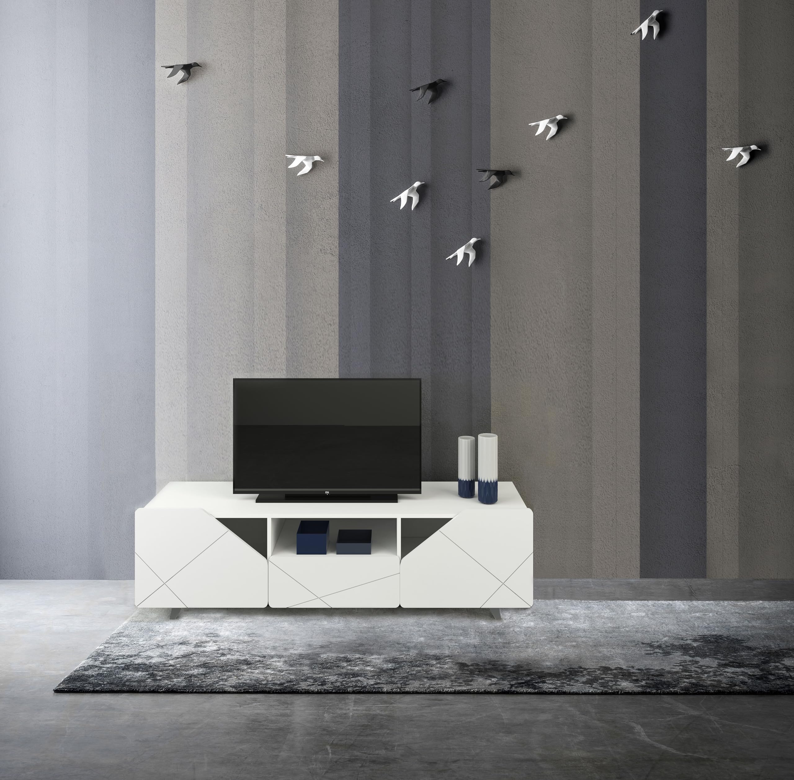 Diventa Mobile Living Vela Extreme – Mobile TV 165 cm | Design Moderno, Spazio Contenitivo, Resistente ai Graffi e all’Umidità | Prodotto in Italia (Bianco corpo Bianco)