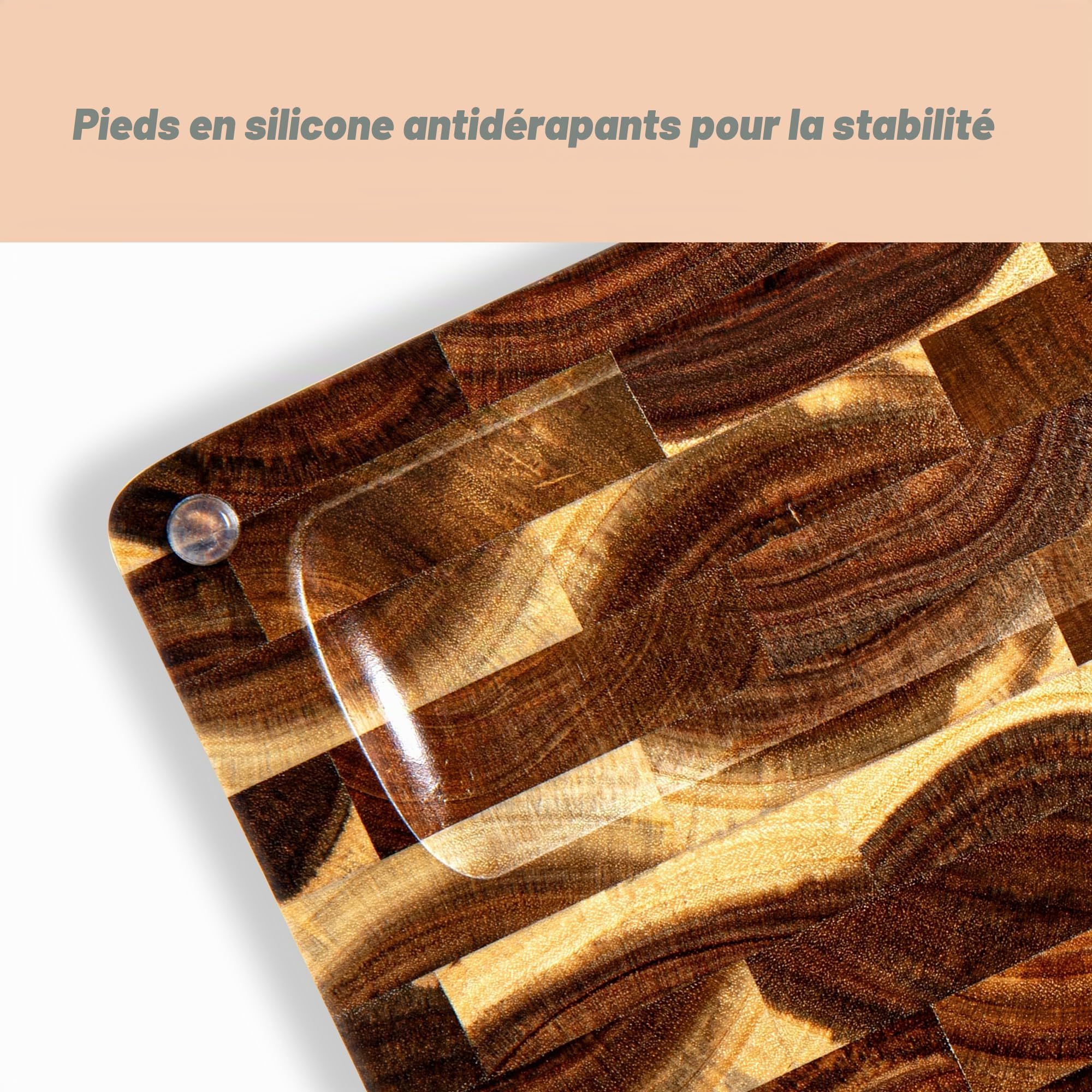 Planche à Découper en Bois d'Acacia, TJ POP Planche a Découper de Cuisine 38 x 28 x 3cm avec Pieds Antidérapants pour Découper la Viande, les Légumes, les Fruits et le Fromage
