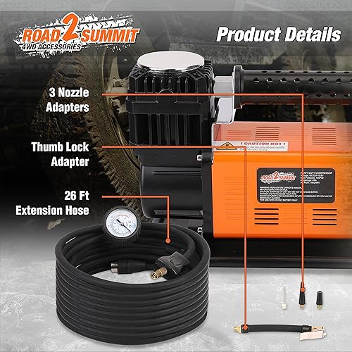 Miniatura 8 de Kit de Compresor de Aire Portátil 12V de Alta Resistencia Infla 6.35CFM (180L/Min), Máx 150PSI, Kit de Compresor de Aire para Todo Terreno para