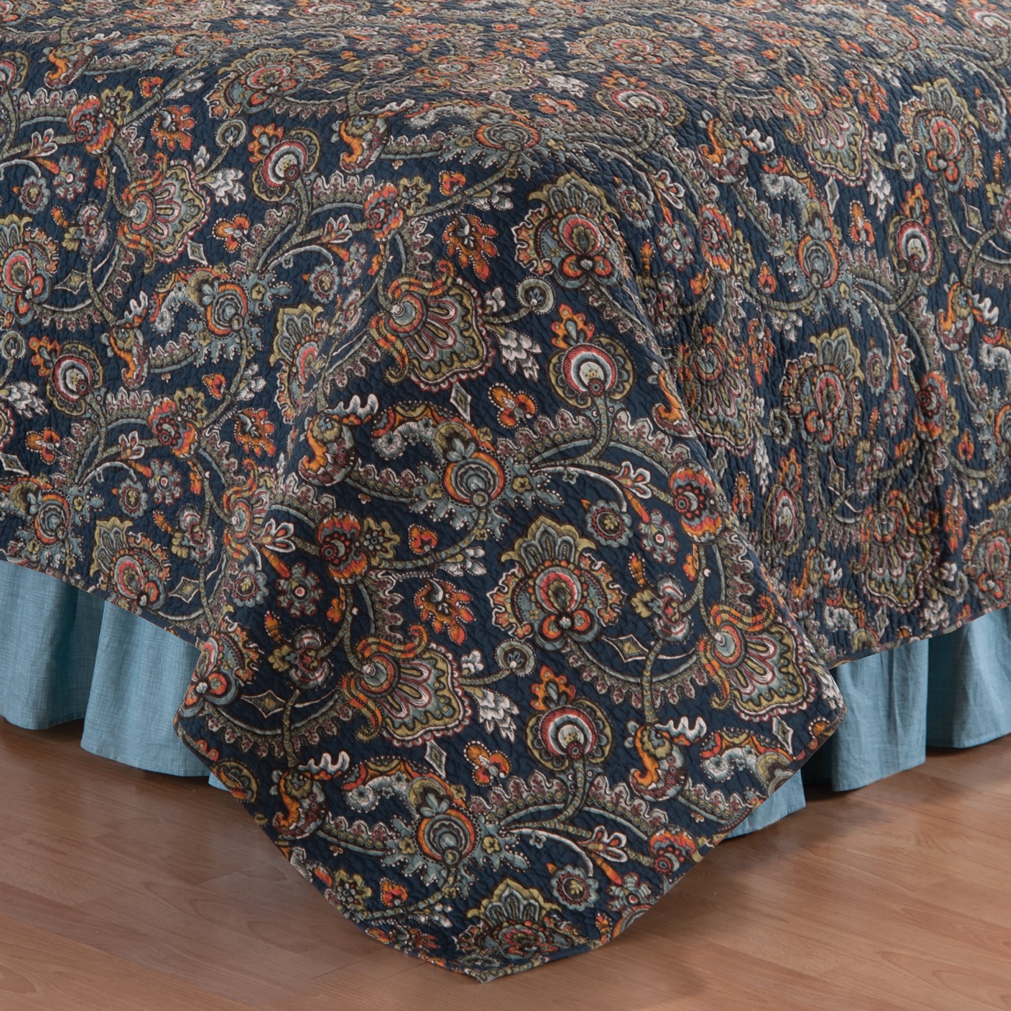 C&F Home Middleton Blue Paisley Geometric Print Green Full/Queen Cotton Machine Washable Reversible Quilt Full/Queen Navy