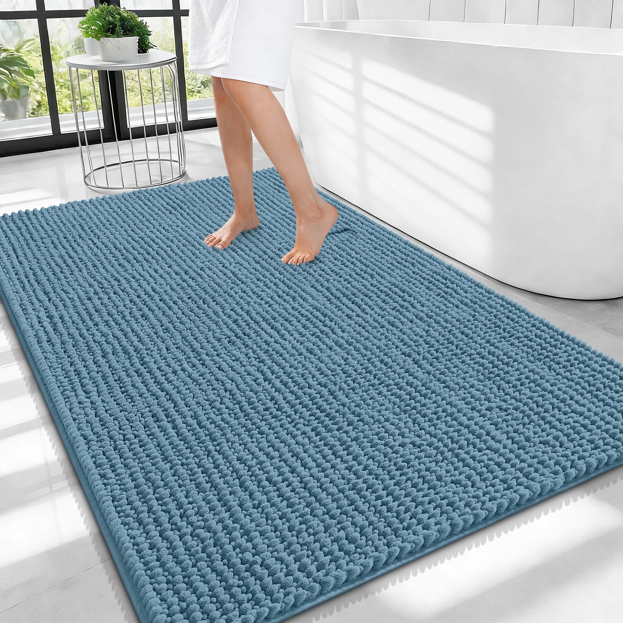 OLANLY Thick Chenille Large Bathroom Rugs Mats 40x32, Airy Blue