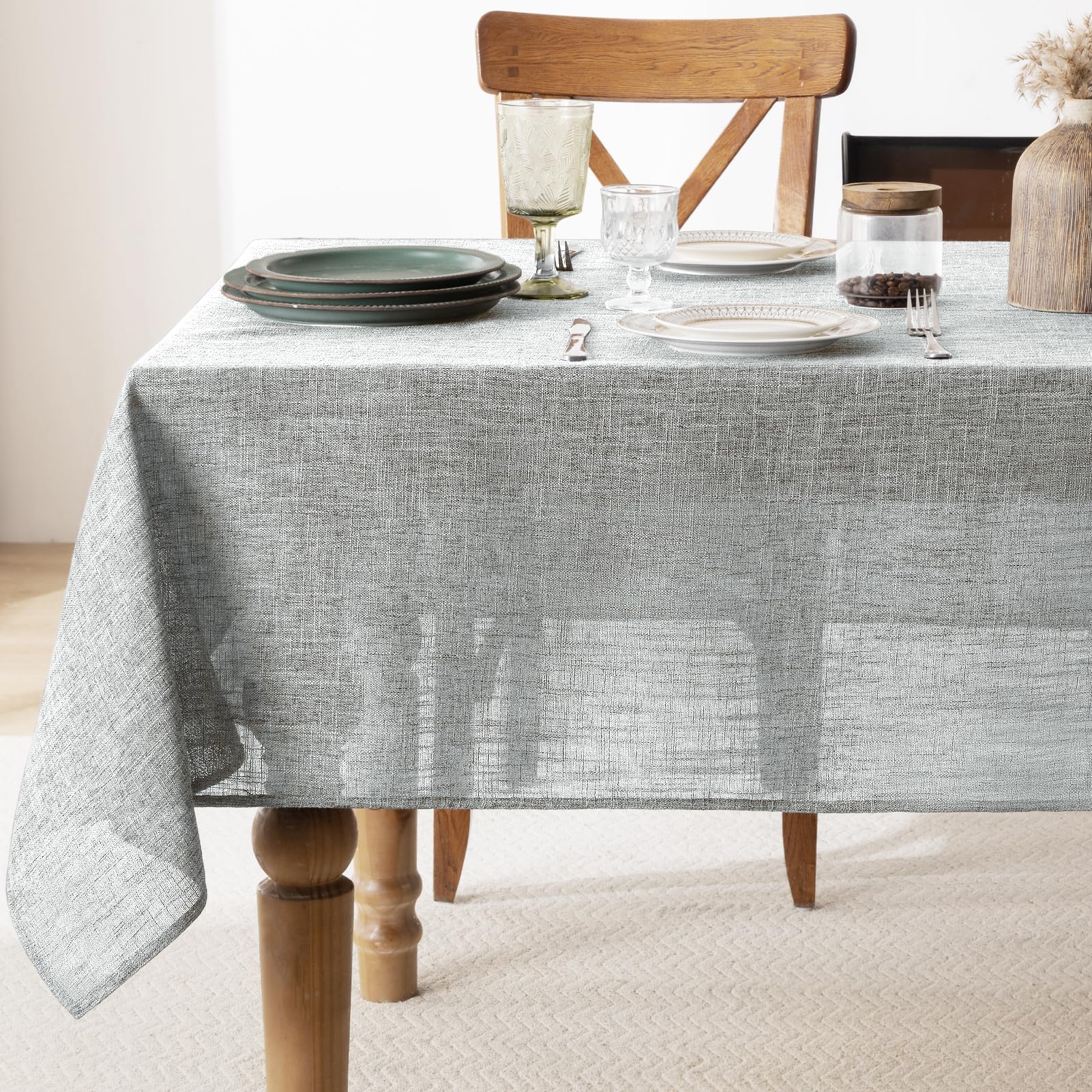 FIBORIA Grey Table Cloth Faux Linen Rectangular 200x140 cm Tablecloth Wipe Clean Water Resistant Stain Resistant Tablecloths for Party Dining Kitchen Garden Picnic Banquet Outdoor Decor, 55x78 inch — image 1
