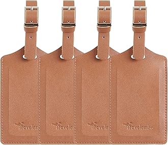 Travelambo Luggage Tags for Suitcases PU Leather Travel Tags Bag Tags Privacy Protection Travel Essentials