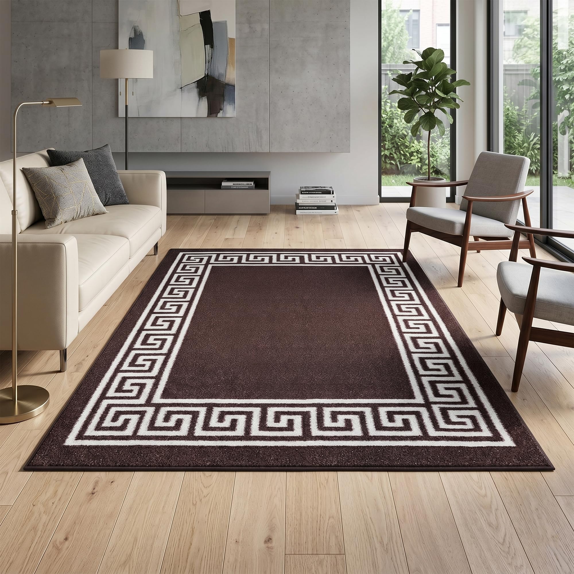 Rugs Haven - Elysia Large Area Rug Carpet Washable Non-Slip Soft Modern Indoor Floor Rug for Living Room, Bedroom, Hallway, Lounge (Brown &Cream, 120x170cm) — image 1