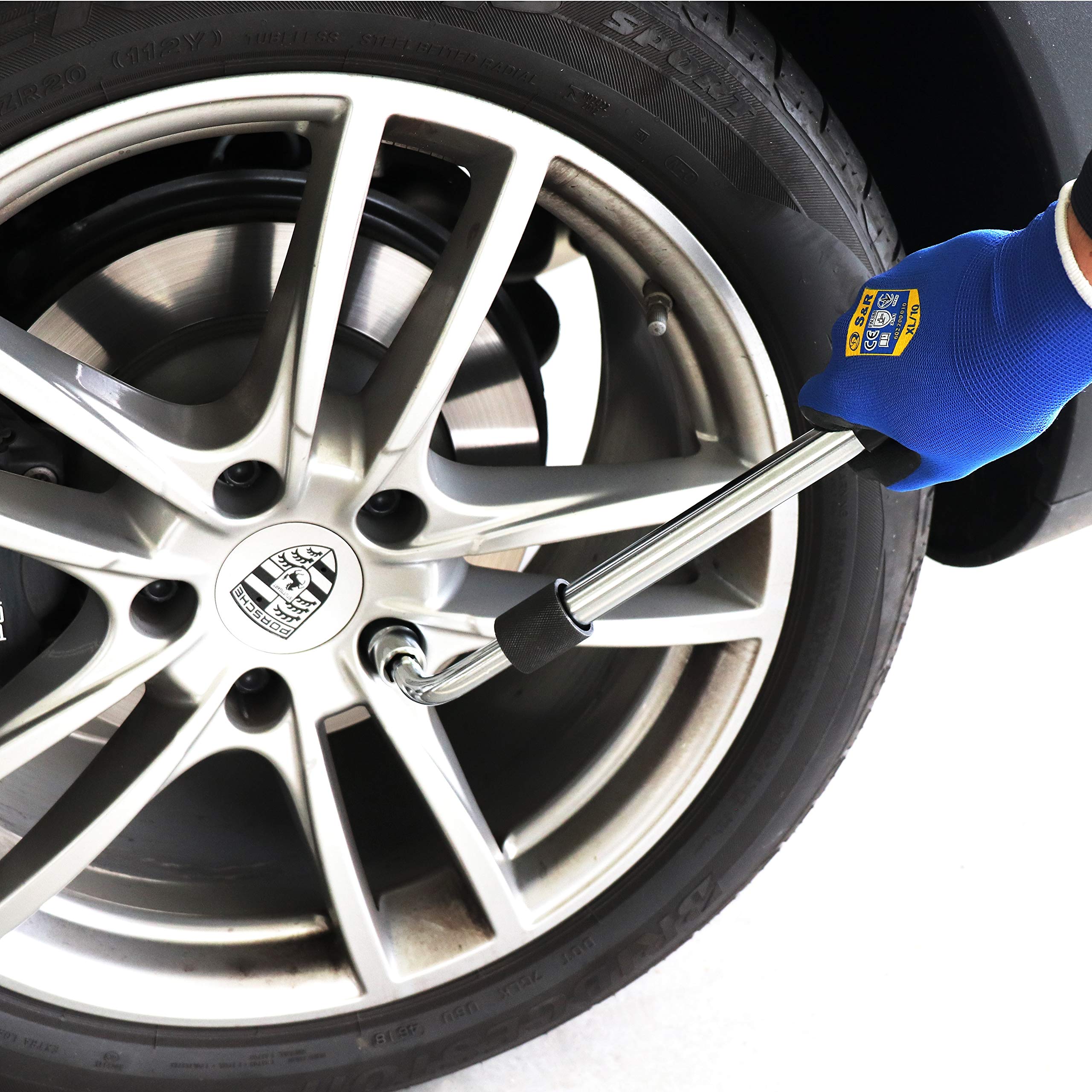 S&R Clé Demonte Roue Télescopique 1/2 "(30-45 cm) avec 2 douilles (17-19) (21-23 mm). Set complet et professionnel en acier chromé.