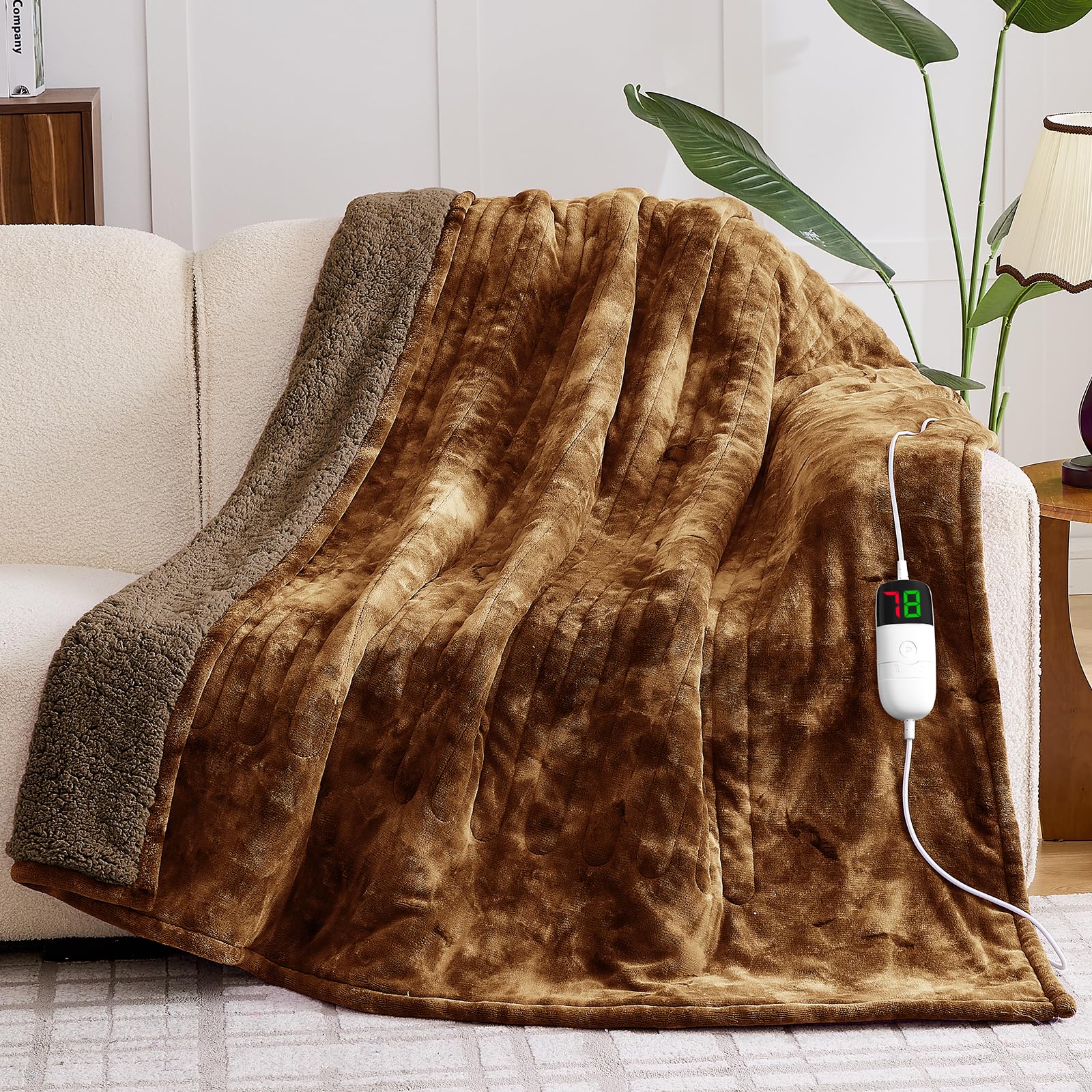 Amazon.com: greenoak Heated Electric Blanket Throw, Faux Fur