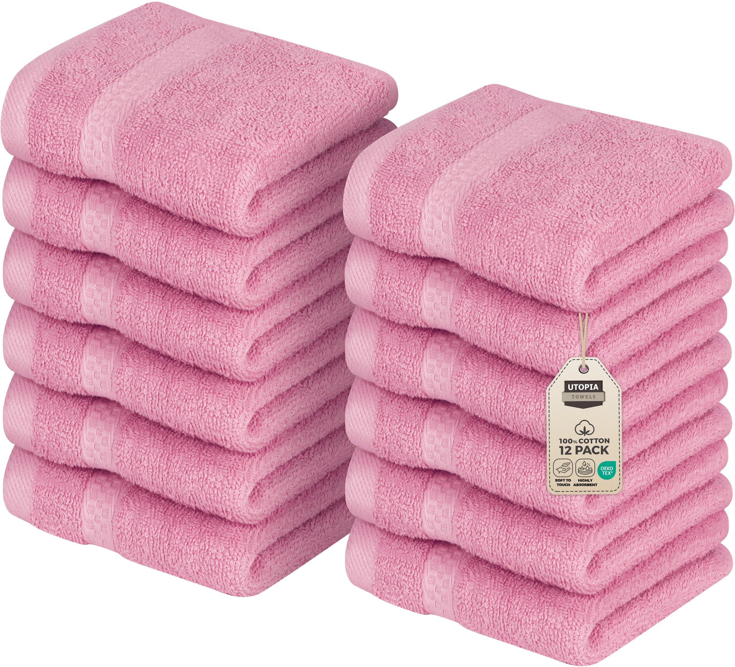 Utopia Towels Premium Washcloth Set (30 x 30 CM) 100% Cotton Flannel Face Cloths, Highly Absorbent and Soft Feel Fingertip Towels (12 Pack, Pink)