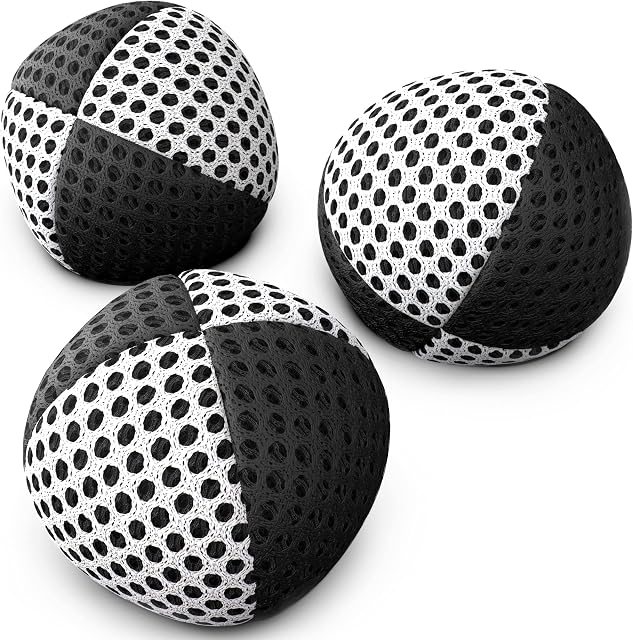 SPEEVERS Juggling Balls Professional Set of 3 Fresh Design Xballs, 12 Beautiful Colors Available, Juggle Balls for Beginners, Kids, Adults, 2 Layers of Net 4 Panels Carry Case (120g, Black - White)