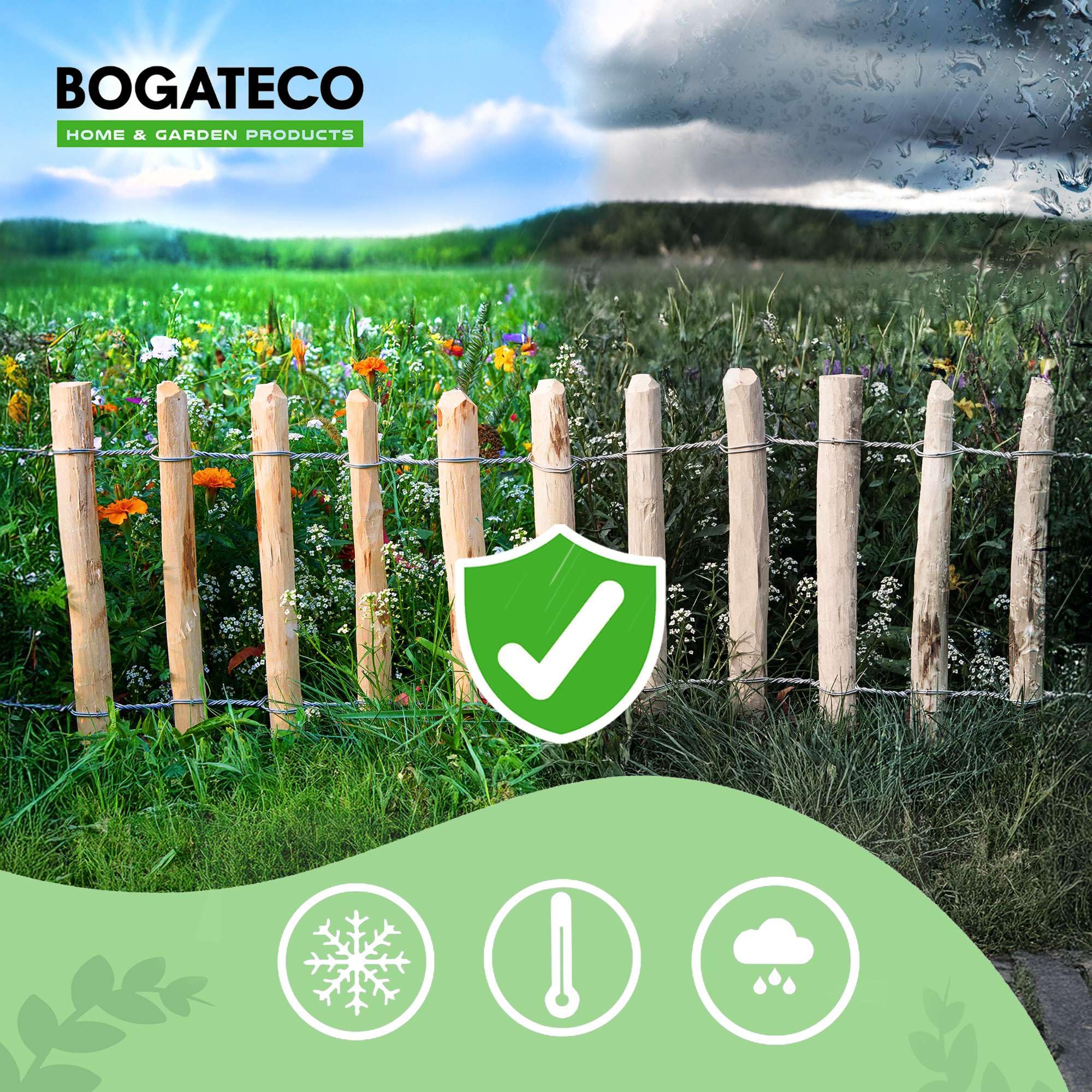 BOGATECO Piquet Clôture en Noisetier Bois | 500 cm de Long et 50 cm de Hauteur | Distance Entre Lattes 4-5 CM | Idéal comme Une Clôture de Jardin | Peut être Utilisé comme de Support pour Les Vignes